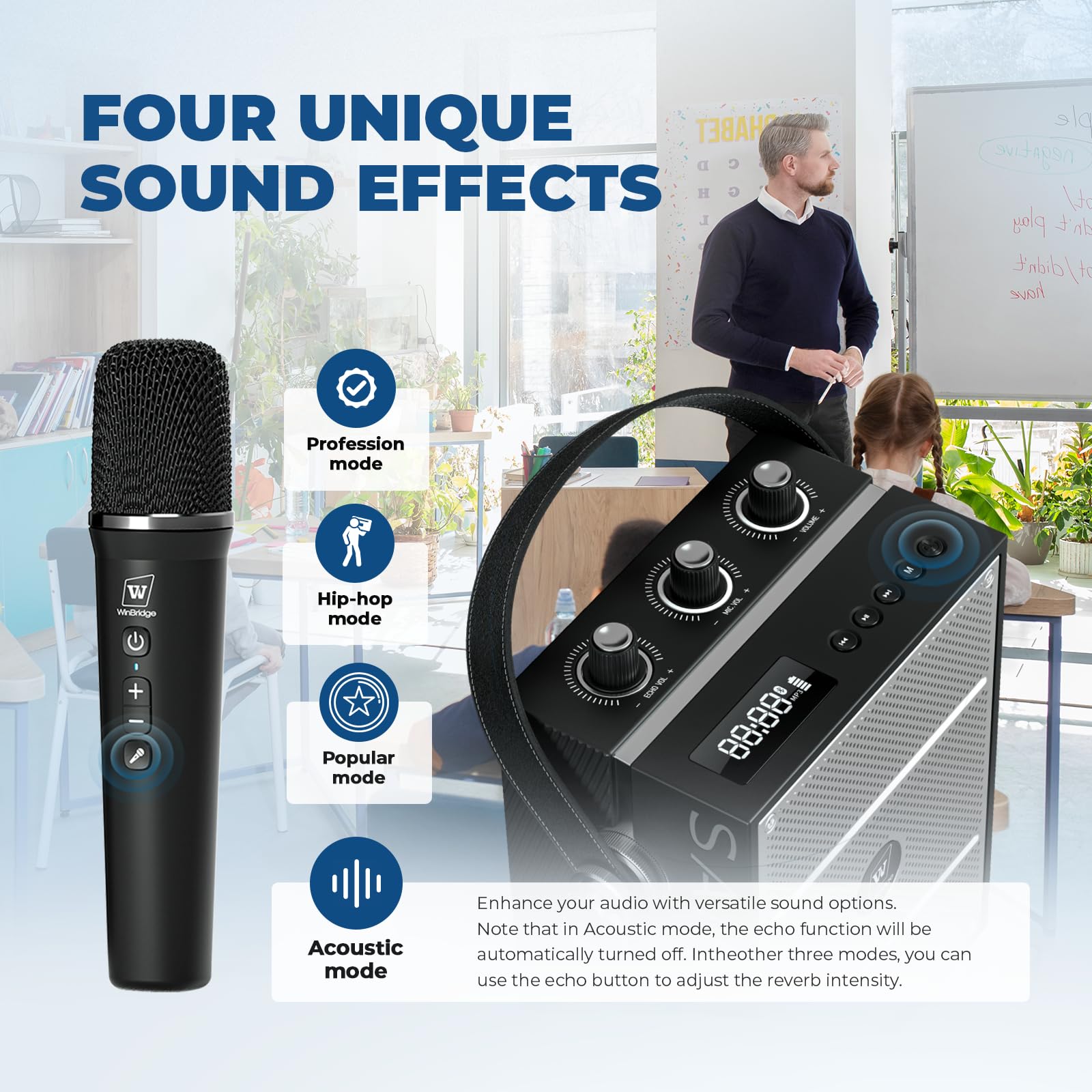 Drahtloser Sprachverstärker mit Handmikrofon, Tragbare Bluetooth-Lautsprechermikrofone mit Lehrern & Events, Kabelloses Karaoke-Mikrofon zum Singen, PA-System mit Echo- & Soundeffekten S98 Pro