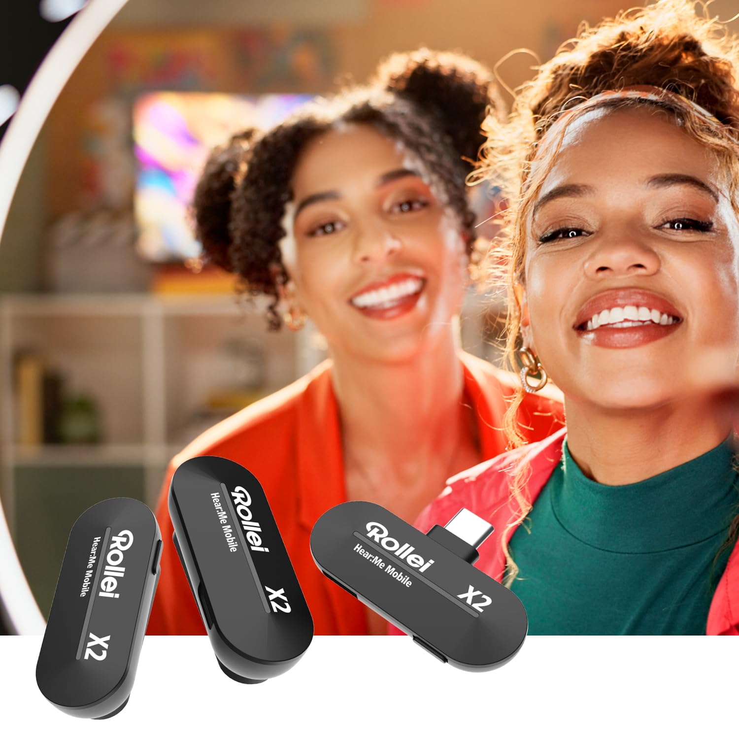 Rollei Microfono Lavalier Wireless, Hear:Me Mobile X2 Microfoni Senza Fili Smartphone USB C per iPhone 15/16/Android Dispositivi Tipo C in Streaming TikTok YouTube Registrazione Video Vlog