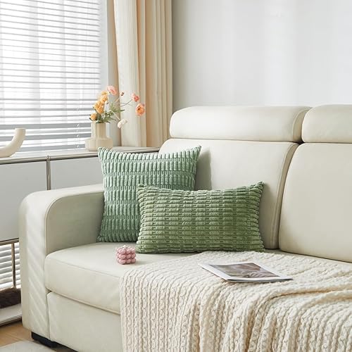 Miniatura 30 de Sunday Praise Paquete de 2 fundas de almohada decorativas de pana de 18 x 18 pulgadas, fundas de almohada cuadradas de rayas bohemias suaves