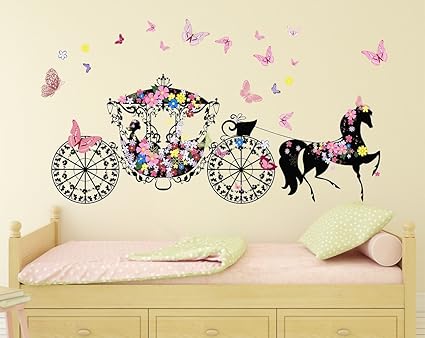 Wallstick Flower Girl with Horse wallstickers (Vinyl 130 cm x 70 cm)