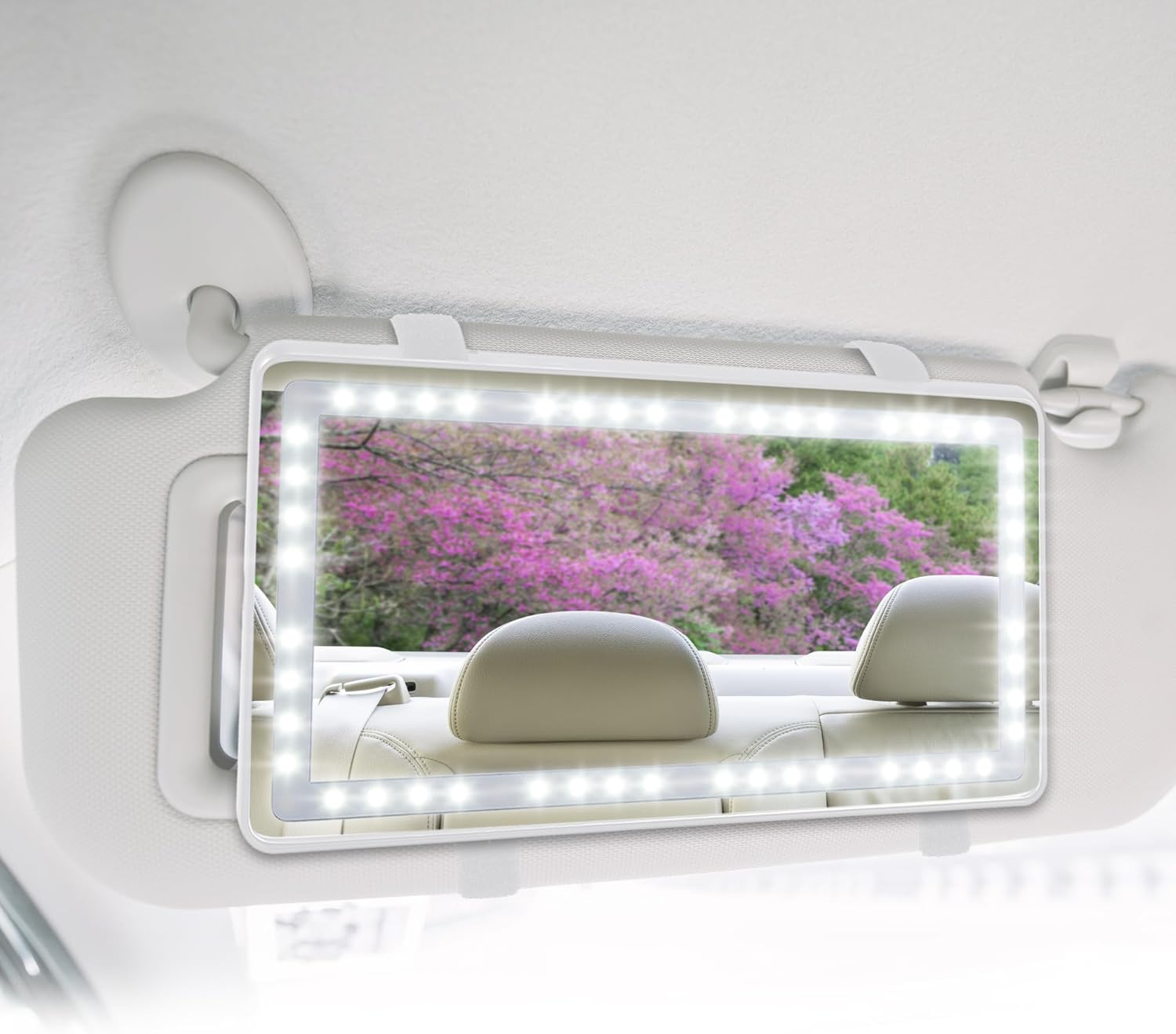 X AUTOHAUX Car Interior Visor Mirror Makeup Mirror Set with 3 Type LED Lights Built-in Battery Rechargeable for Car Truck SUV White