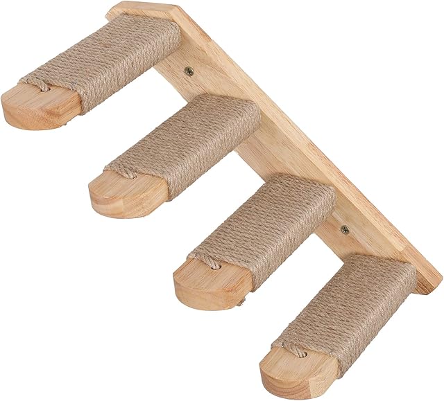 FUKUMARU Cat Climbing Shelf Wall Mounted, Four Step Cat Stairway with Jute Scratching for Cats Perch Platform Supplies