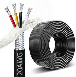 20AWG 4 Core Cable Shielded Chain CNC Wire (15FT) UL2464 Tinned Copper Core Extreme Flexible 20 Gauge Electrical Wire for CNC Router Machine, CNC Spindle, Robot Arm,3D Printer,etc