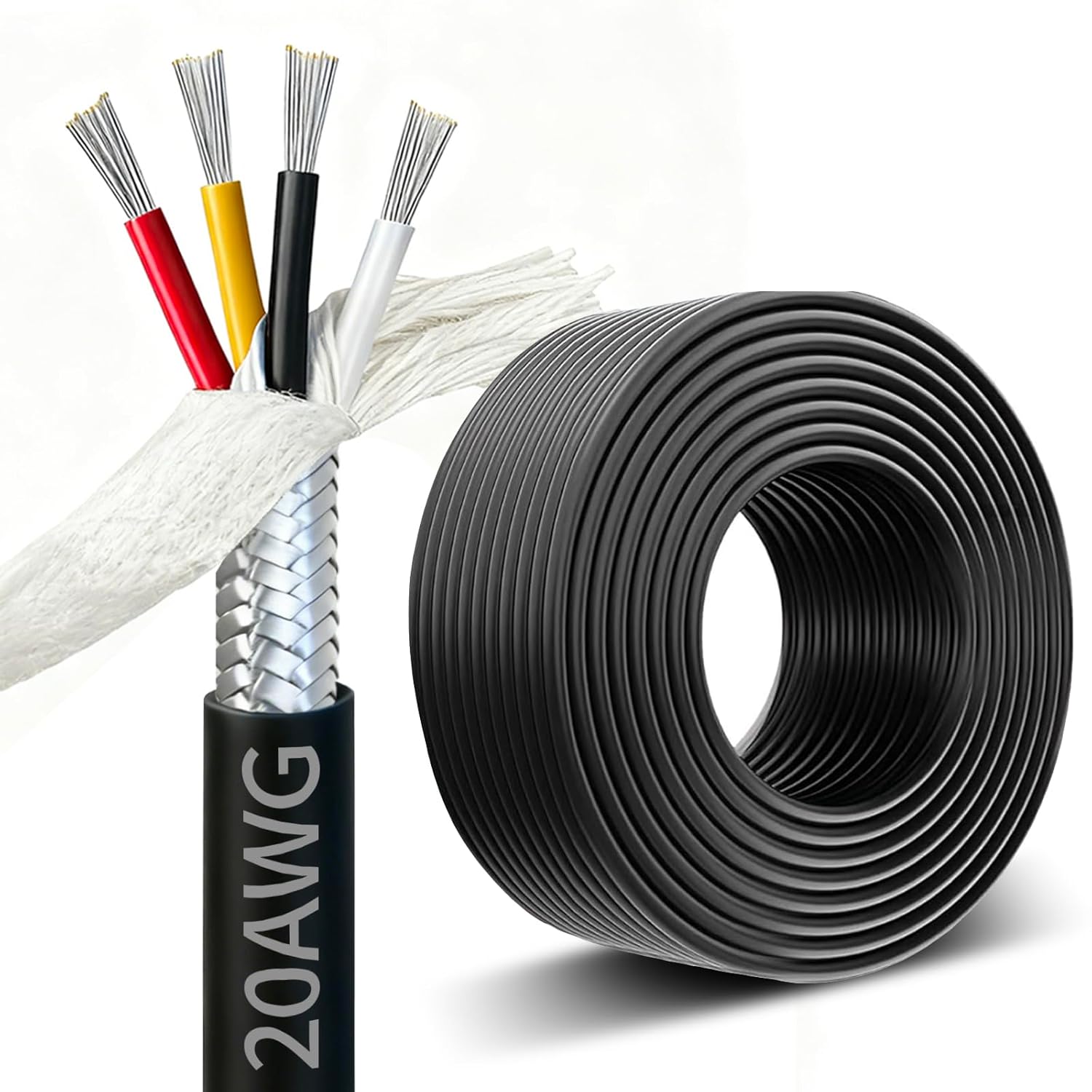 20AWG 4 Core Cable Shielded Chain CNC Wire (15FT) UL2464 Tinned Copper Core Extreme Flexible 20 Gauge Electrical Wire for CNC Router Machine, CNC Spindle, Robot Arm,3D Printer,etc
