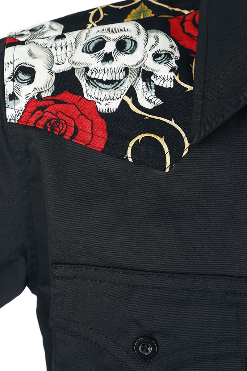 Banned Alternative Skull Rose Hombre Camisa Manga Corta Negro 60% poliéster, 40% algodón Regular