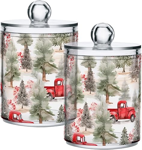 Miniatura 1 de Old Red Trucks - Tarros de plástico transparente, 2 tarros de plástico transparente para boticario, contenedores de almacenamiento para bolas de