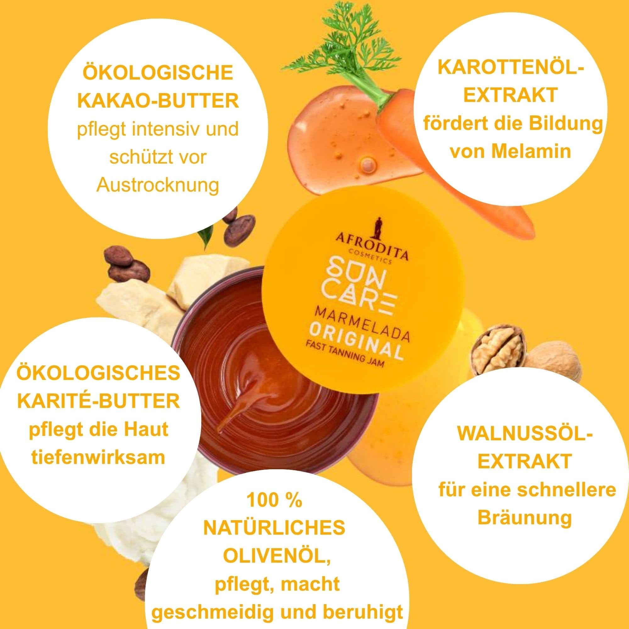 Afrodita Cosmetics Sun Care Marmelada Original Bräunungsbeschleuniger Fast Tanning Jam für Sonne & Solarium 100% natürlicher Bronzing-Komplex mit Karotten- & Walnussextrakt 0% Silikone 3x 200ml