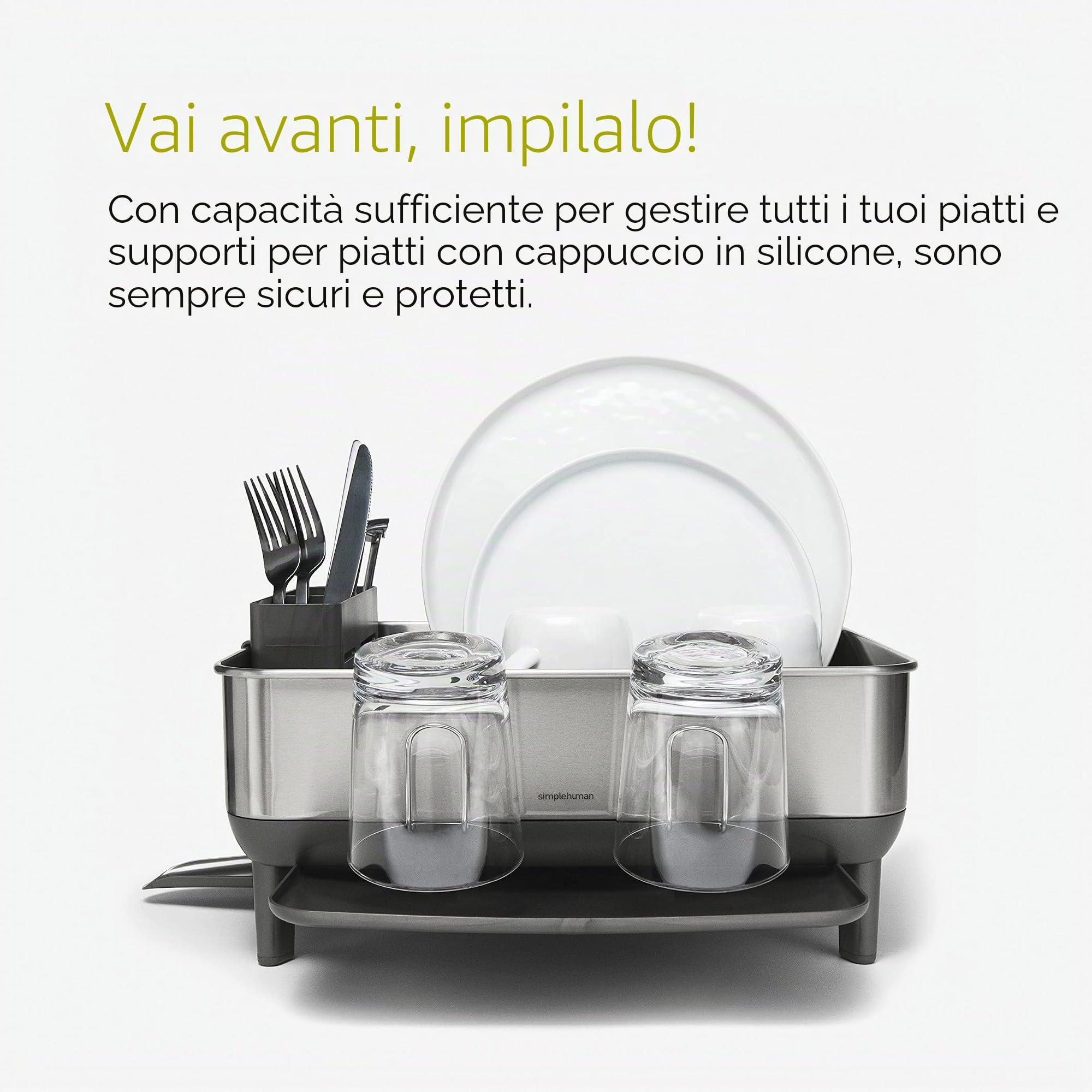 simplehuman Scolapiatti in acciaio, Acciaio inossidabile, Grigio, Premium Compact