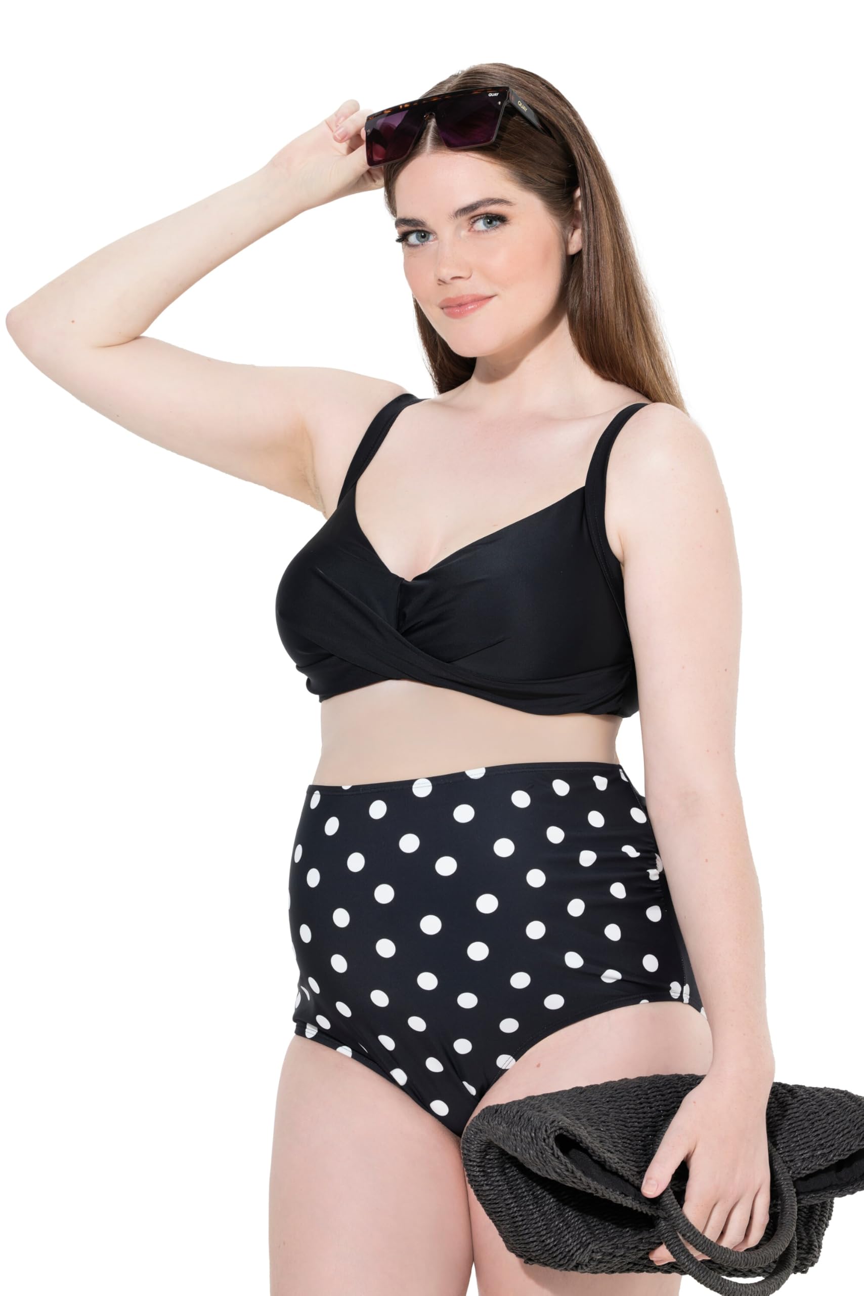Ulla Popken Damen große Größen Übergrößen Plus Size Badeslip, Punkte, breiter Stretch-Einsatz 839832