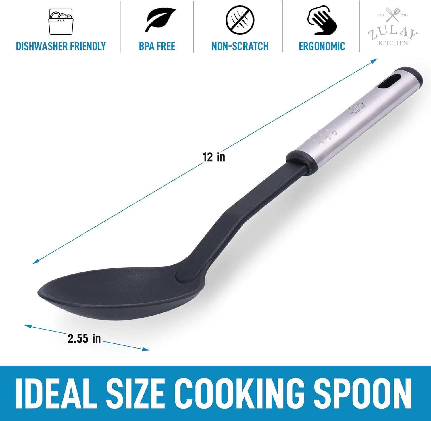 Zulay Nylon Serving Spoon - Cooking Spoon With 410°F Heat Resistant Handle - Large Kitchen Serving Spoon For Soups, Stews, and Sauces - Non-Scratch and Nonstick Nylon Kitchen Spoon: Home & Kitchen