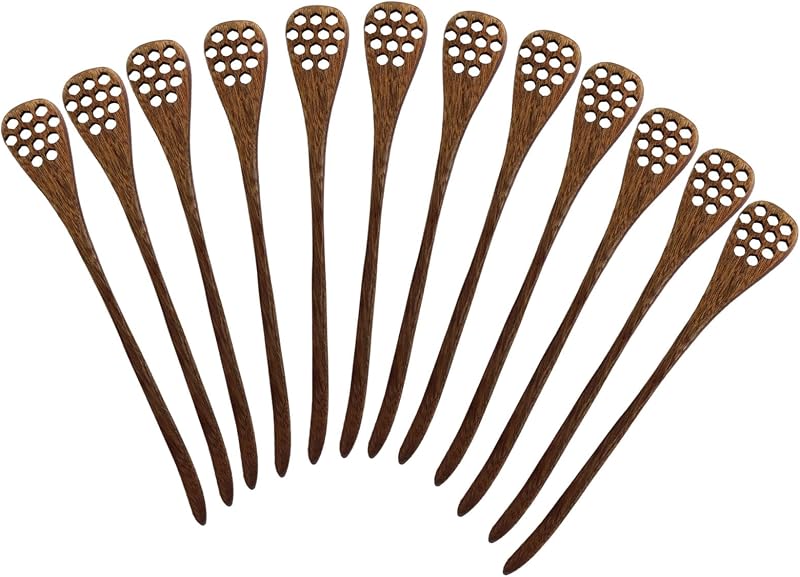 Palitos de madera para miel, paquete de 12, 7 pulgadas | Palitos de cuchara de miel para té y café, agitadores de miel de mango largo reutilizables, aptos para alimentos, varita de miel para fiesta, Bar