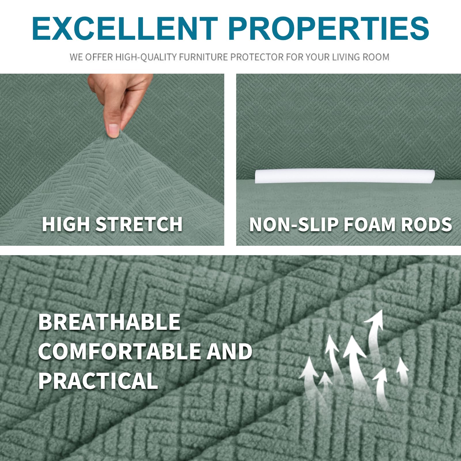 YSTELLAA Elasticizzato Copridivano 1 Posto, Moderno Copripoltrona, Universale Copri Divano Con Braccioli, Copridivano Antigraffio Gatto Cani, Sofa Cover Antiscivolo Lavabili, Verde Fagiolo