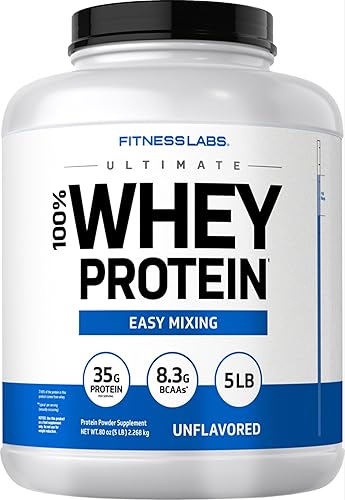 Fitness Labs Proteína de suero en polvo  5 libras  1.23 oz de proteína  Sin sabor  Suplemento fácil de mezclar  Sin OMG, sin gluten