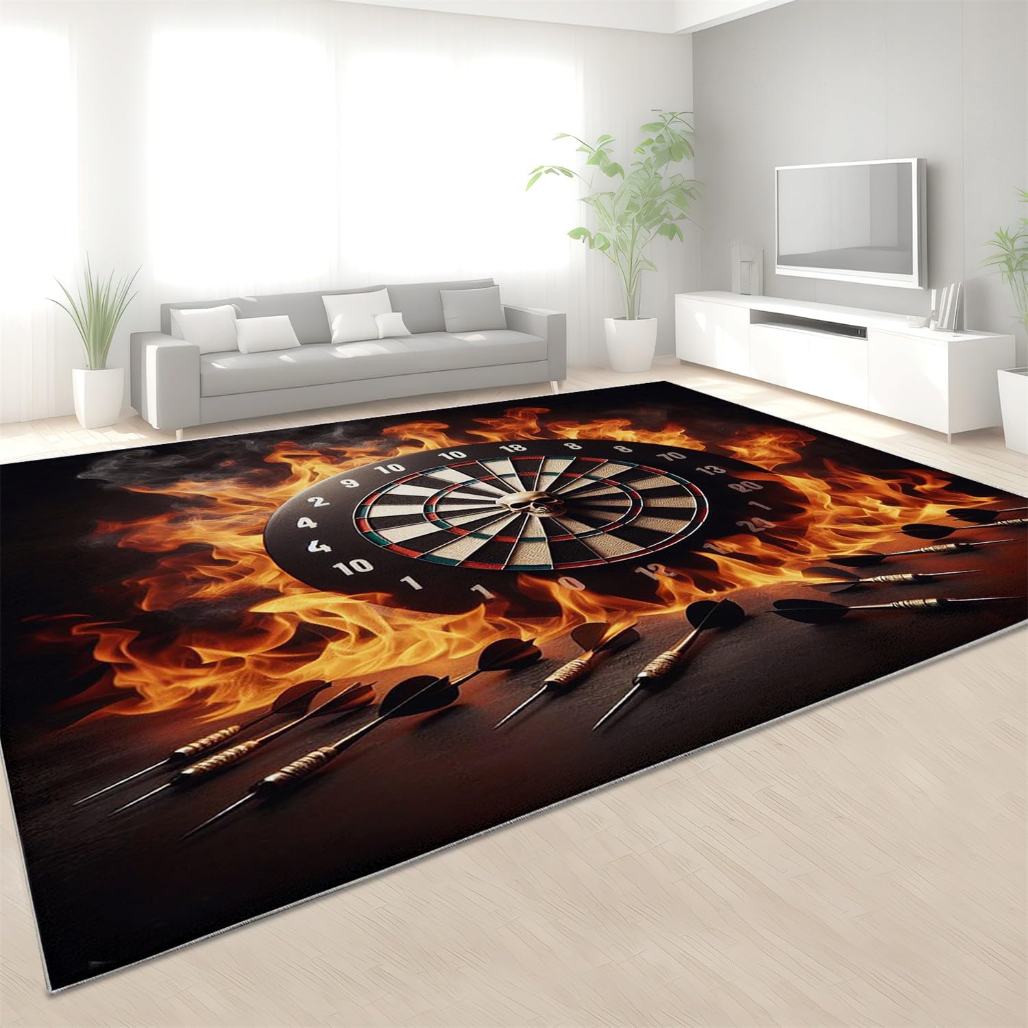Teppich Dekoration 120x170cm Flame Darts Roulette-Thema Rutschfester und Waschbarer Flanell Teppich Schwarz, für Schlafzimmer Kinderzimmer Wohnzimmer Moderner Balkon Esszimmer