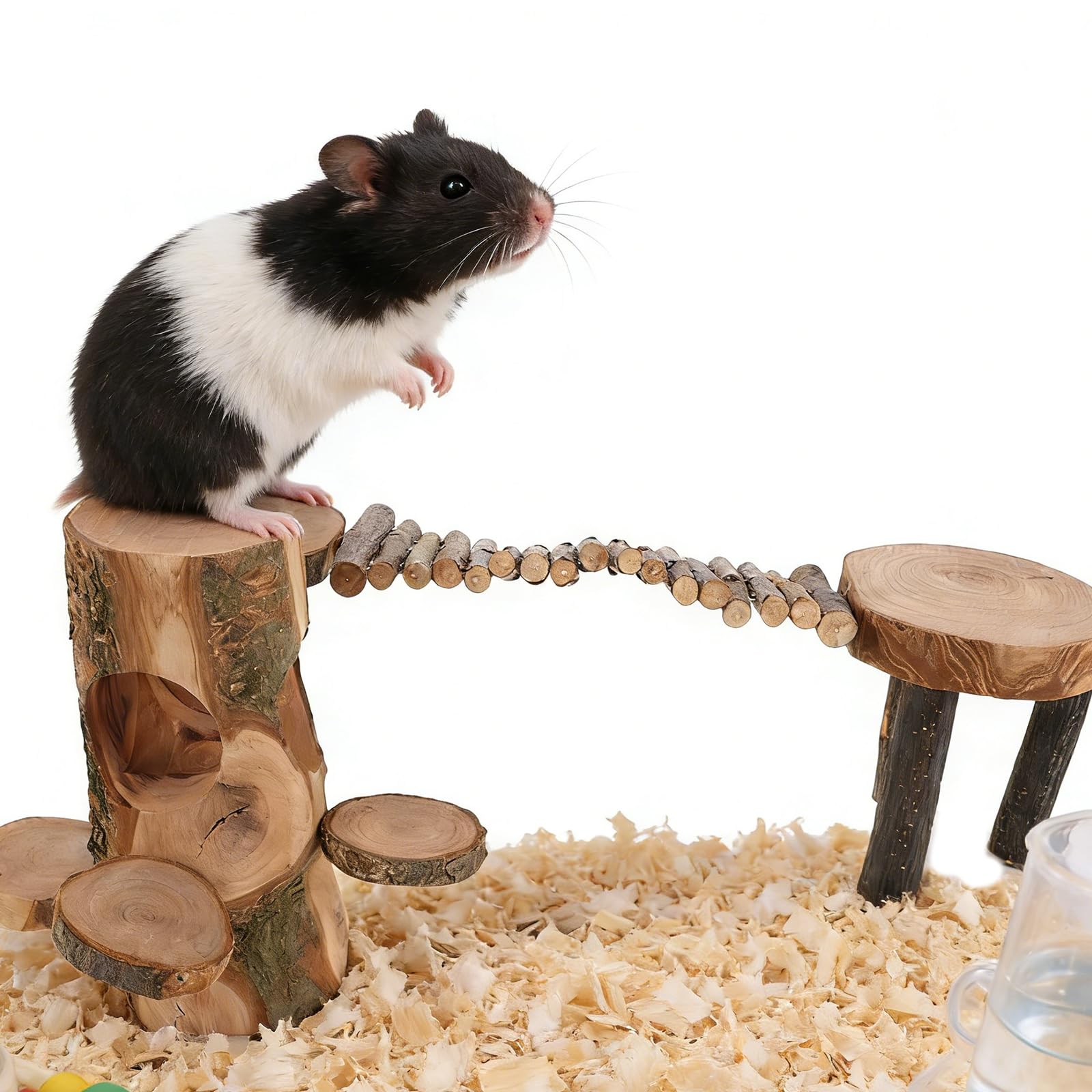 GALPADA Piccola Scala in Legno per Criceti con Piattaforma di Gioco e Nascondiglio, Giocattolo da Masticare per Piccoli Animali Domestici come Cincillà e Conigli, Supporto per Attività