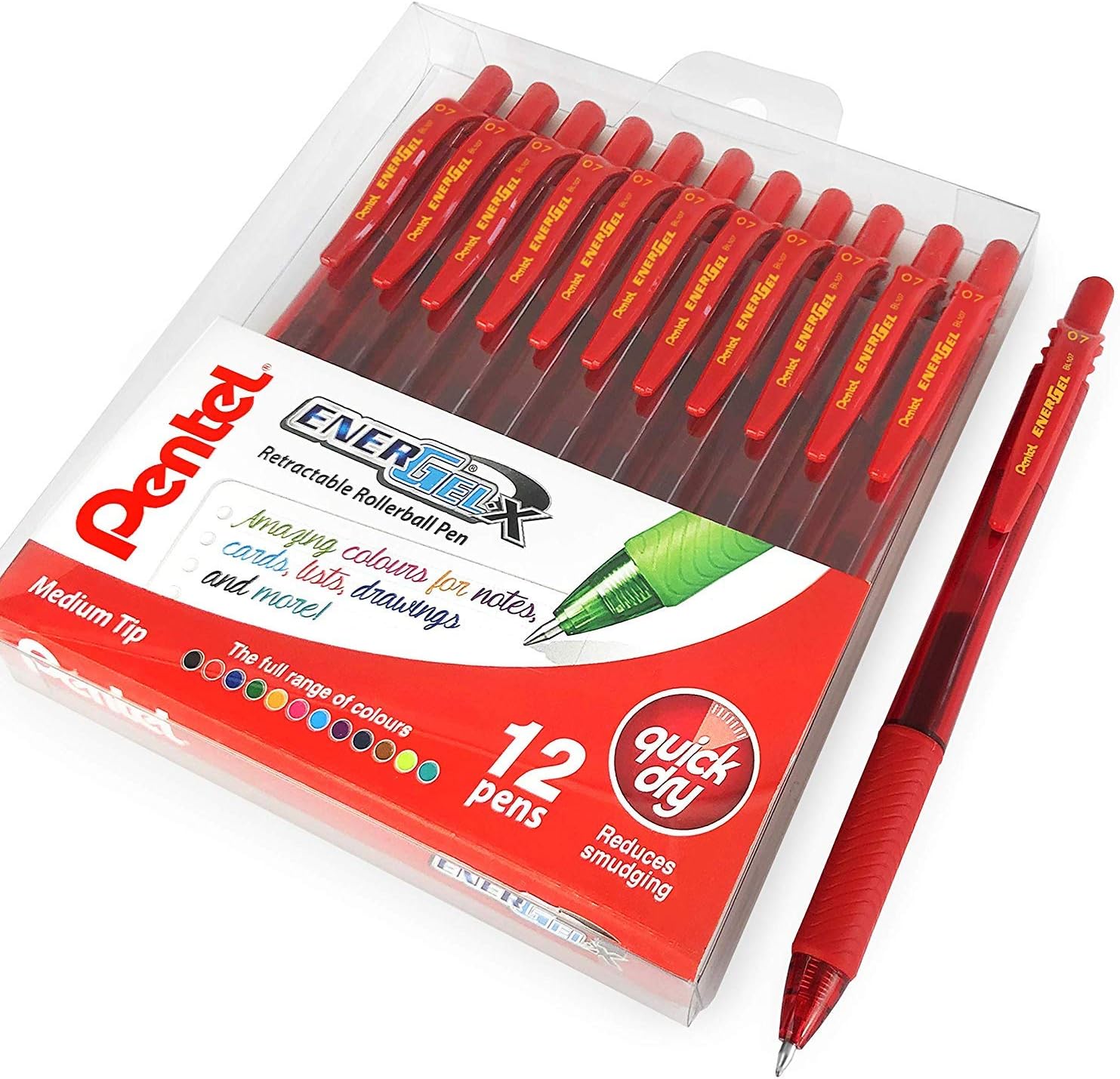 Pentel - Energel X BL107 Retractable Gel Rollerball Pens - 0.7mm - Red ...