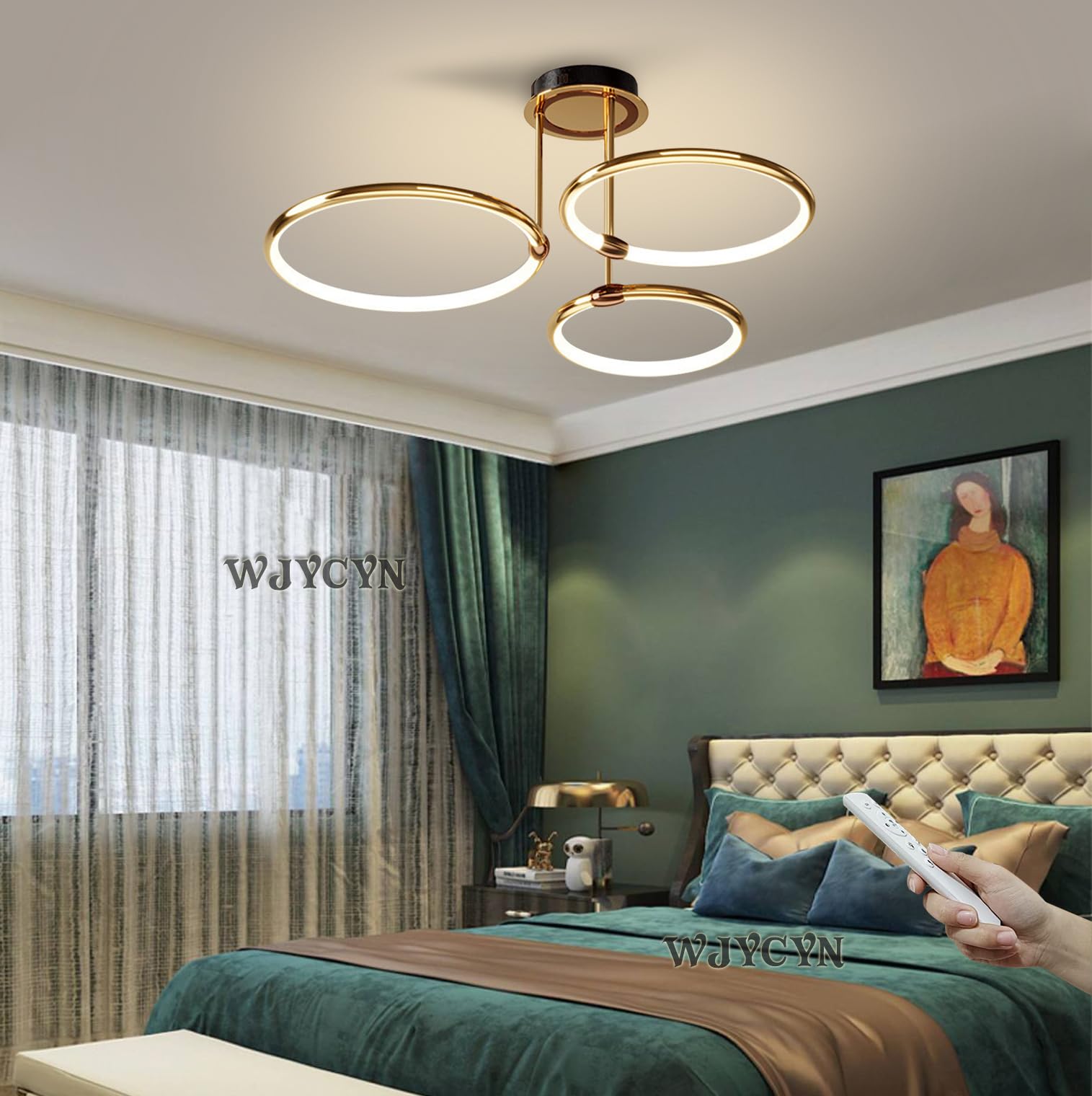 Plafondlamp LED Dimbare Moderne Plafondlamp Woonkamer met Afstandsbediening Acryl Lampenkap Verstelbare Lichtkleur/Helderheid Slaapkamer Kantoor Museum Restaurant Grote Verlichting, Goud, 58cm/42w