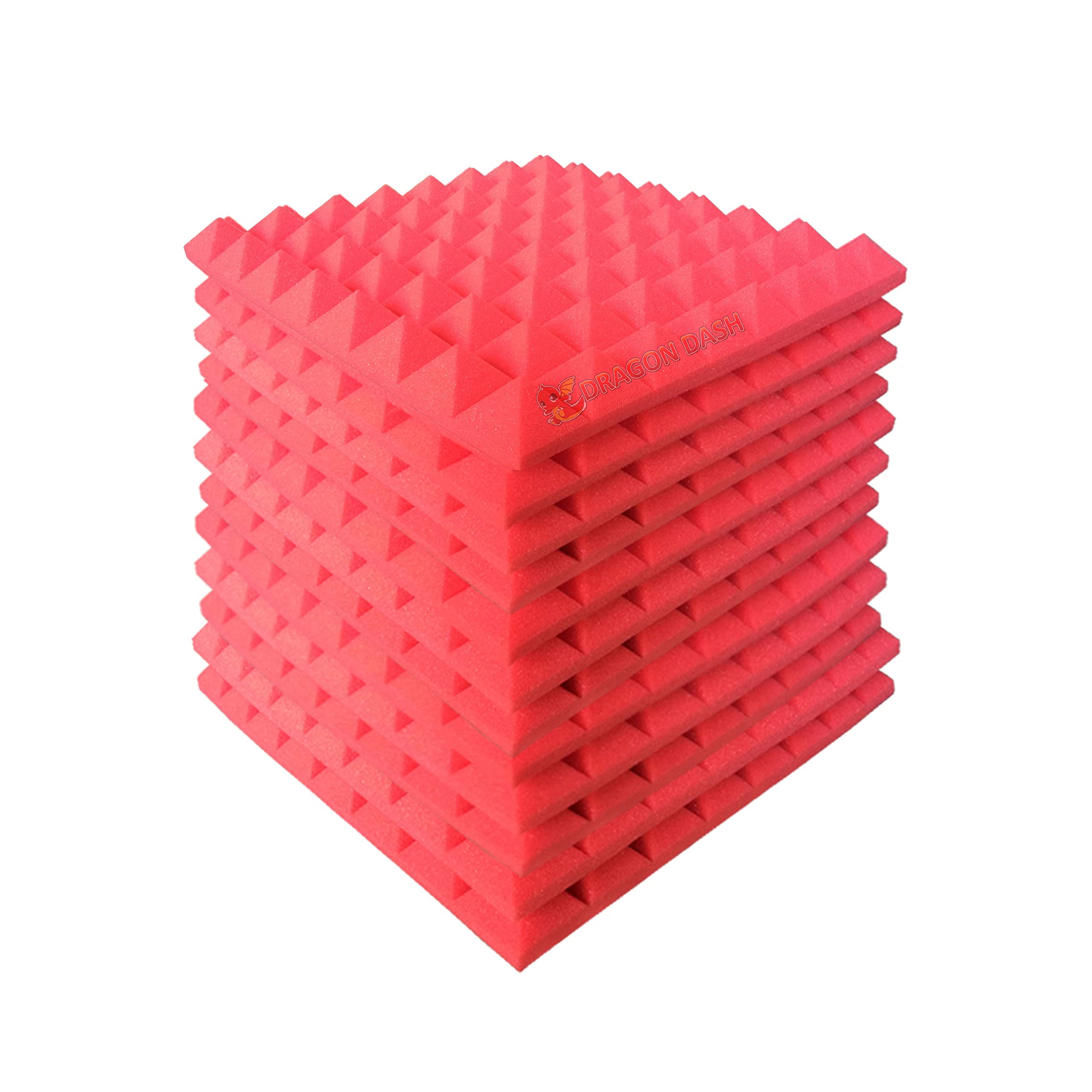 Dragon Dash (12 Pack) of 19.6" X 19.6" X 1.9" Inches Red Acoustic Soundproofing Pyramid Foam Studio Treatment Wall Panel Tiles DD1034 (RED)