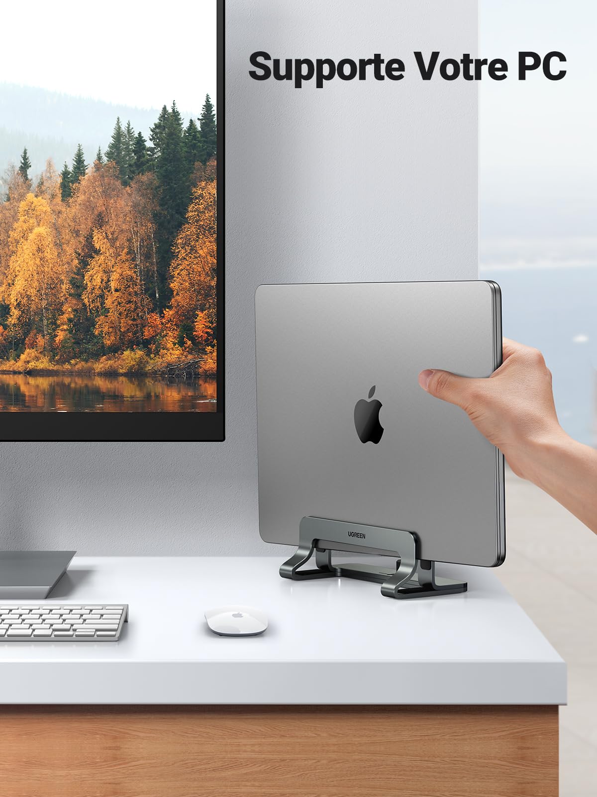UGREEN Support Ordinateur Vertical en Aluminium Laptop Stand Réglable Compatible MacBook Pro Air Gris