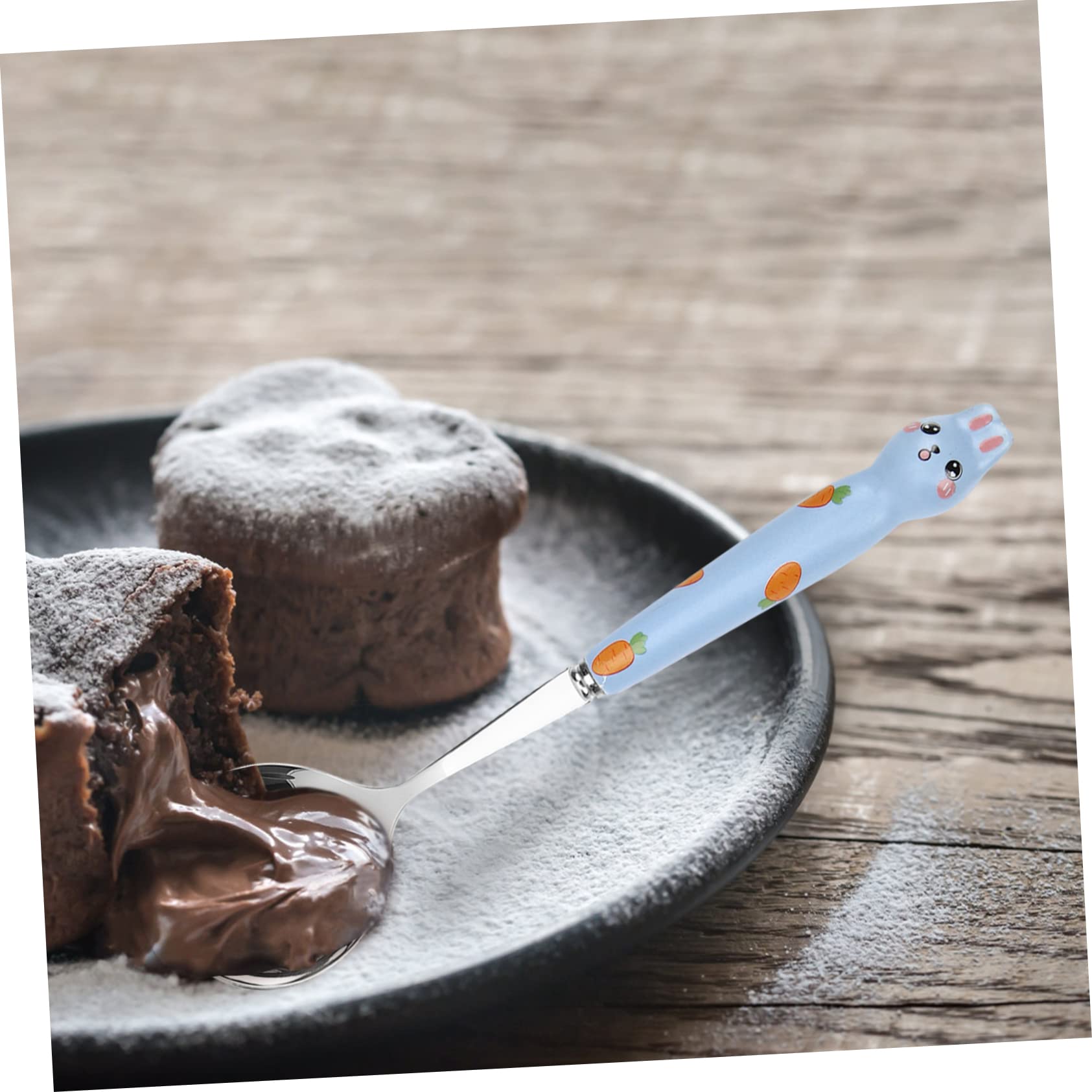KOMBIUDA Unique Shape Rabbit Spoons Stainless Steel Desserts Spoons Ceramic Handle for Boys and Girls