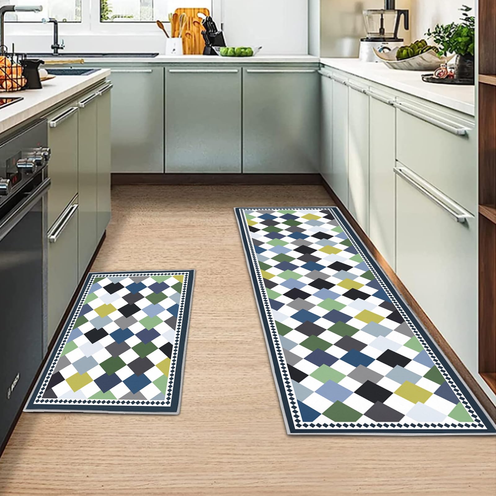 MIQEBX 2 Pcs Kitchen Rugs and Mats,Anti Fatigue Floor Mats Washable Non Slip Kitchen Runner for Office Sink Laundry,Plaid