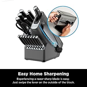 Ninja K32017 Foodi NeverDull Premium Knife System, 17 Piece Knife Block Set with Built-in Sharpener, German Stainless Steel Knives, Black