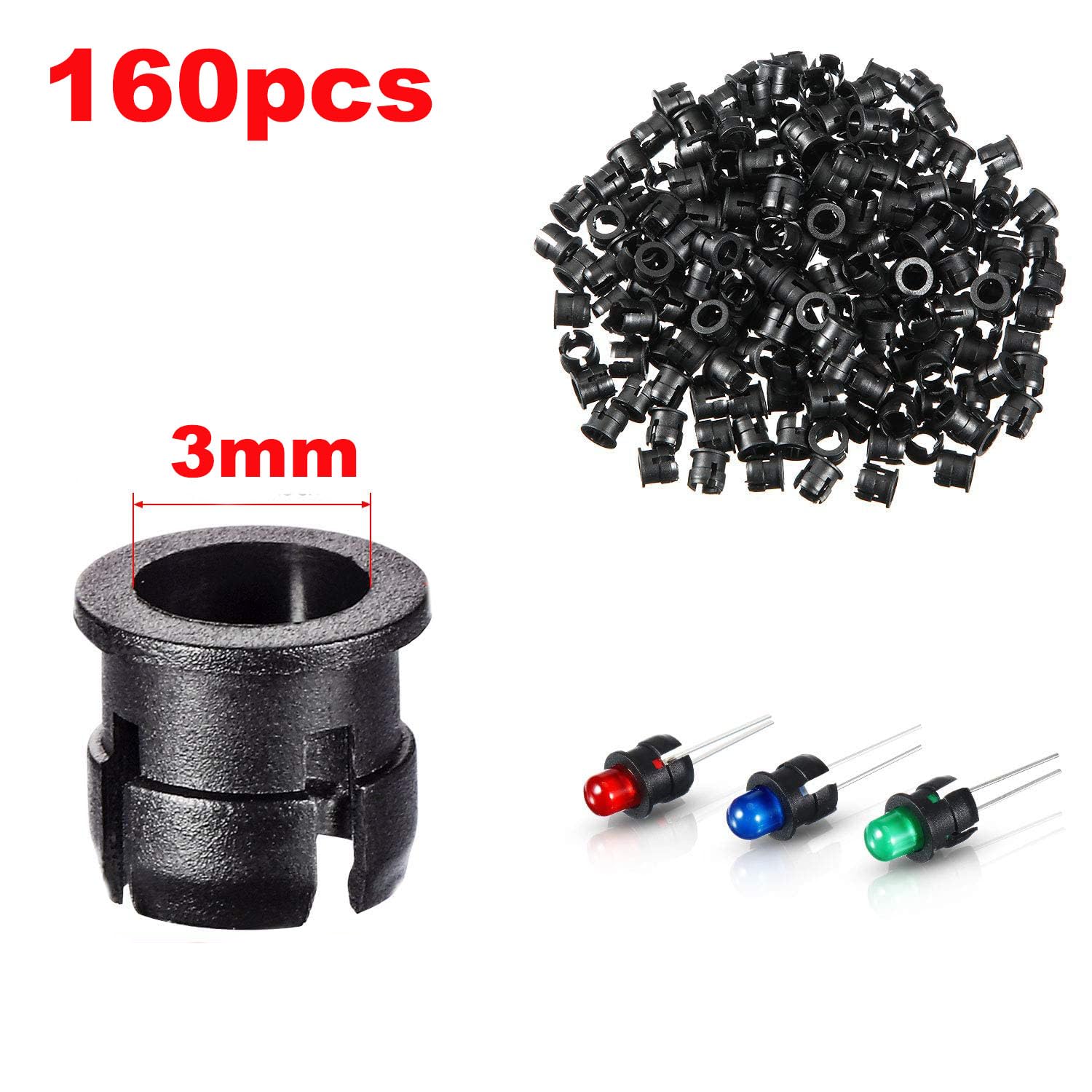 160 Supporti LED 3mm Nero - Portalampada Per Diodi, Clip Di Fissaggio Per Progetti Fai Da Te - Foto 5