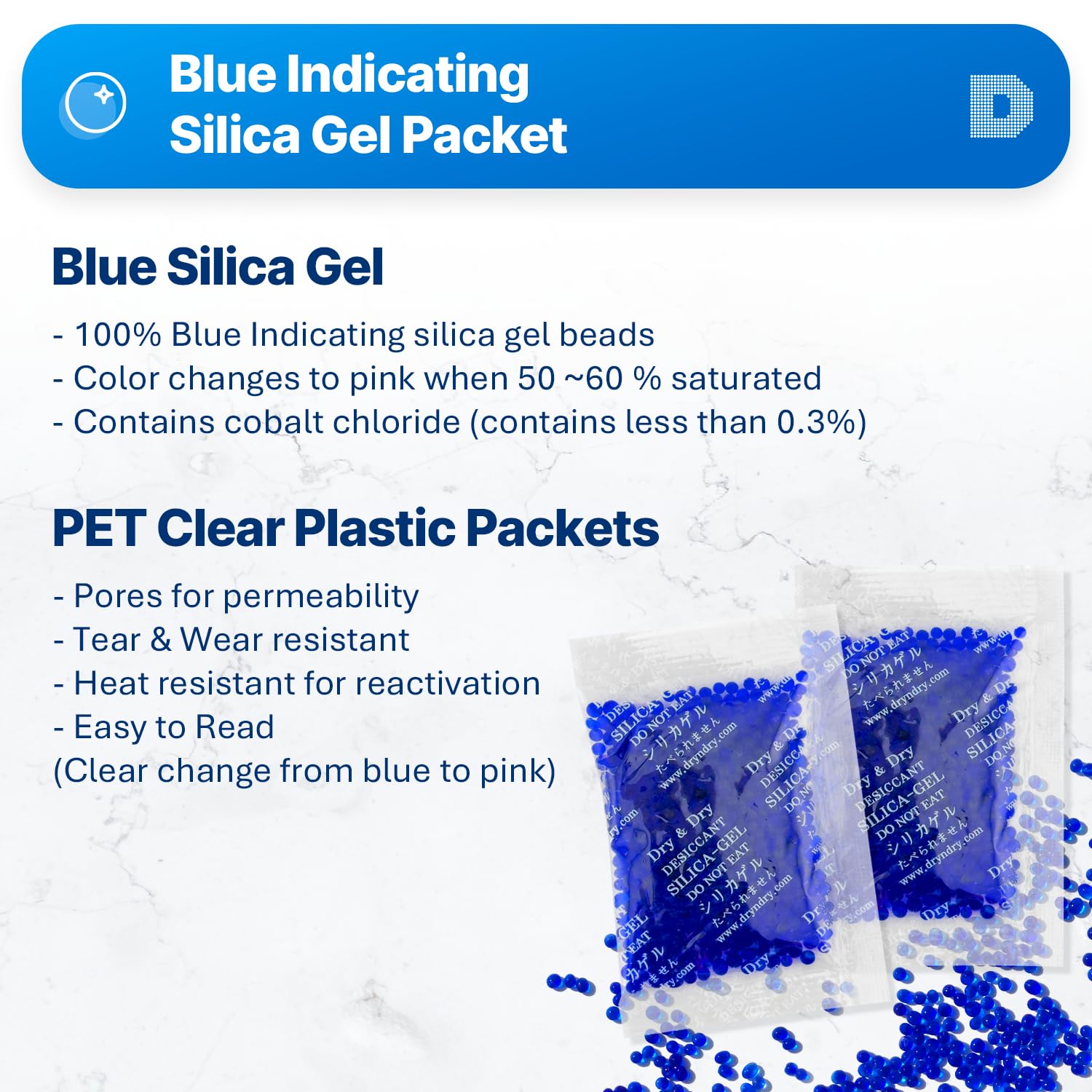 Dry & Dry 10 Gram [200 Packets] Blue Indicating(Blue to Pink) Silica Gel Packets Desiccants Silica Gel Packets - Rechargeable Silica Packets, Silica Gel, Silica Gel Packs