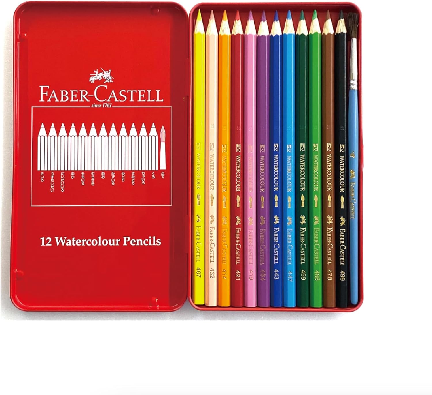 Faber Castell TFC-WCP/12C Watercolor Pencils, Flat Can, Set of 12 Colors