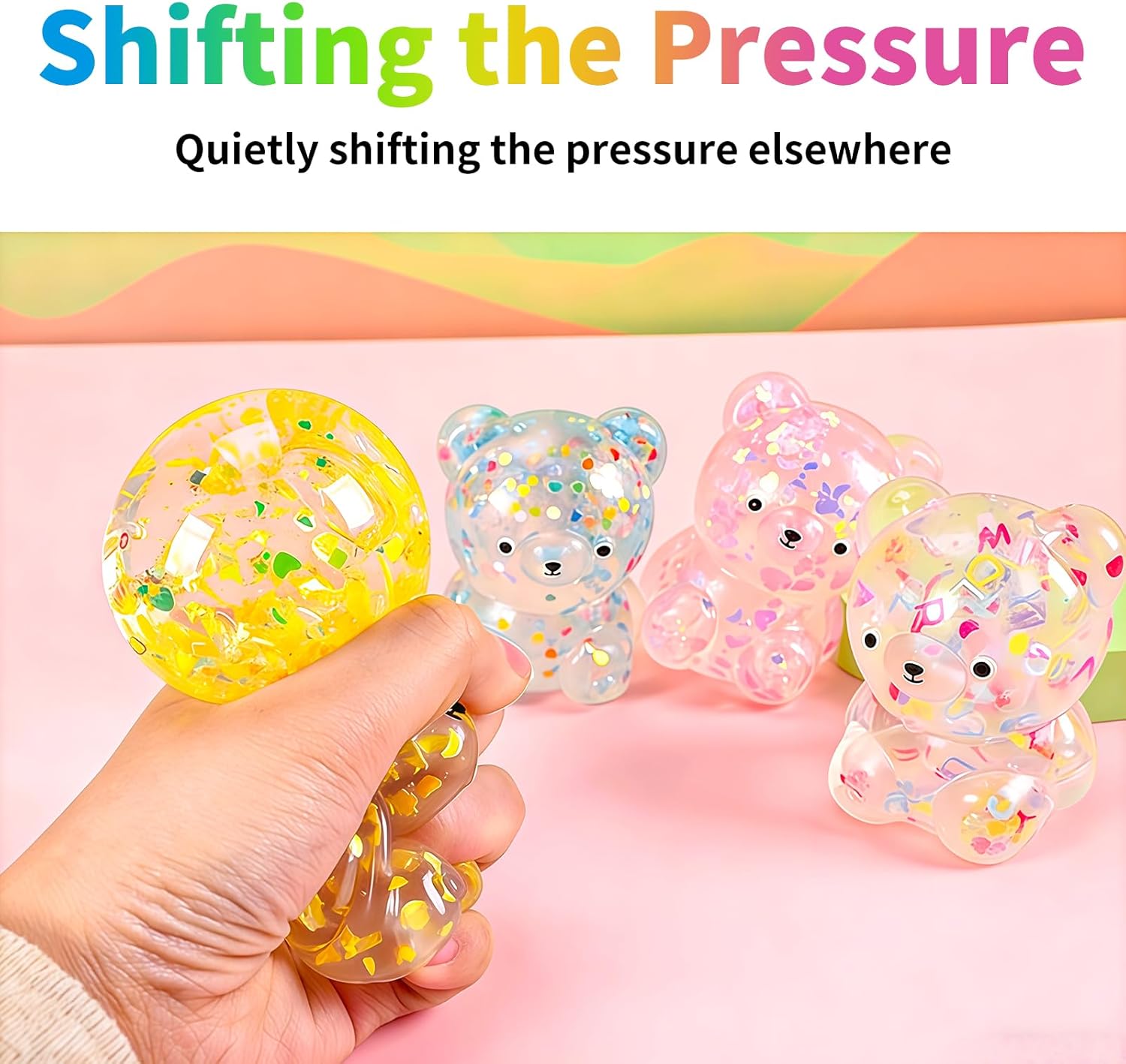 4 Pcs Gummy Bear Squeeze Toys, Colorful Stress Balls, Stress Relief for Classroom Prizes, Party Favors (Random Colors)