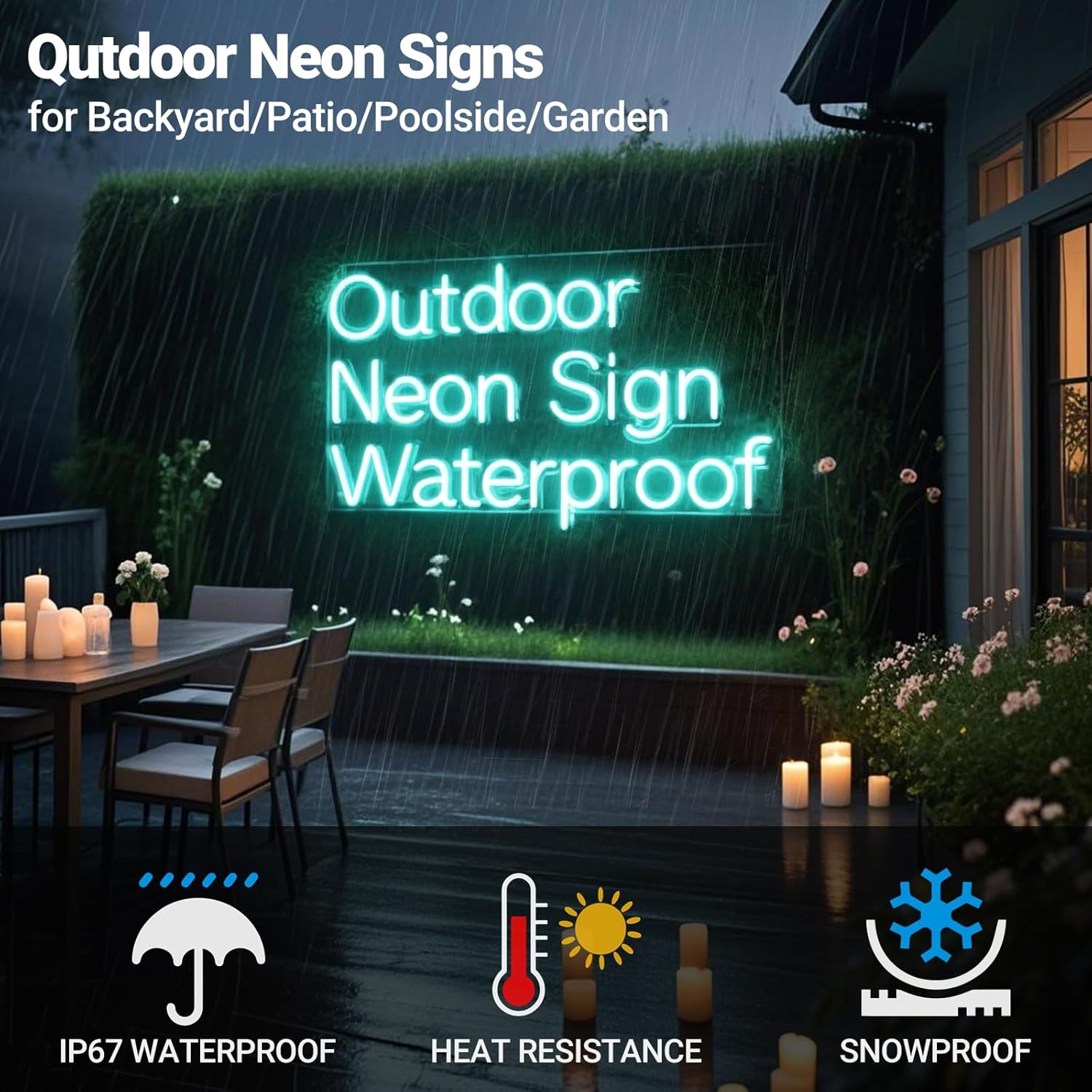 Large Outdoor Neon Signs Waterproof Ip67, Custom Outdoor Led Signs Waterproof LED Light for Patio, Backyard, Pool, Business, Beach, Bar, Wedding, Customizable Outdoor Waterproof Light Up