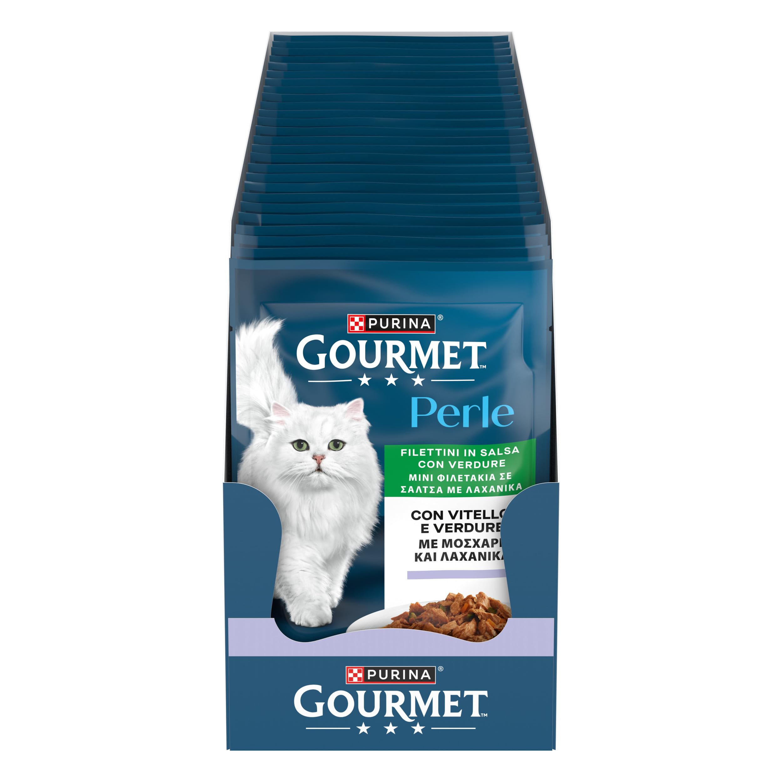 GOURMET Perle Cibo Umido per Gatti Adulti Filettini in Salsa con Vitello e Verdure 26 Buste da 85g