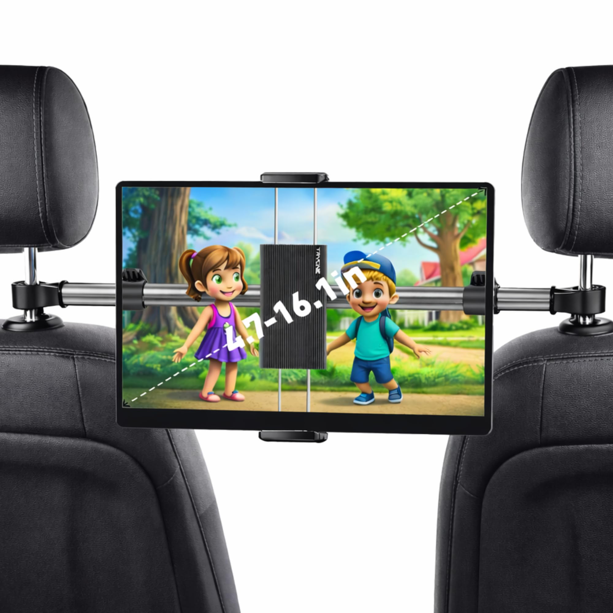 Soporte Tablet Coche Entre Dos Reposacabezas, Ultra Estable y Ajustable 360º, Compatible iPad 4.7-14", Ideal para Viajes en Asiento Trasero. Incluye Cable USB-c