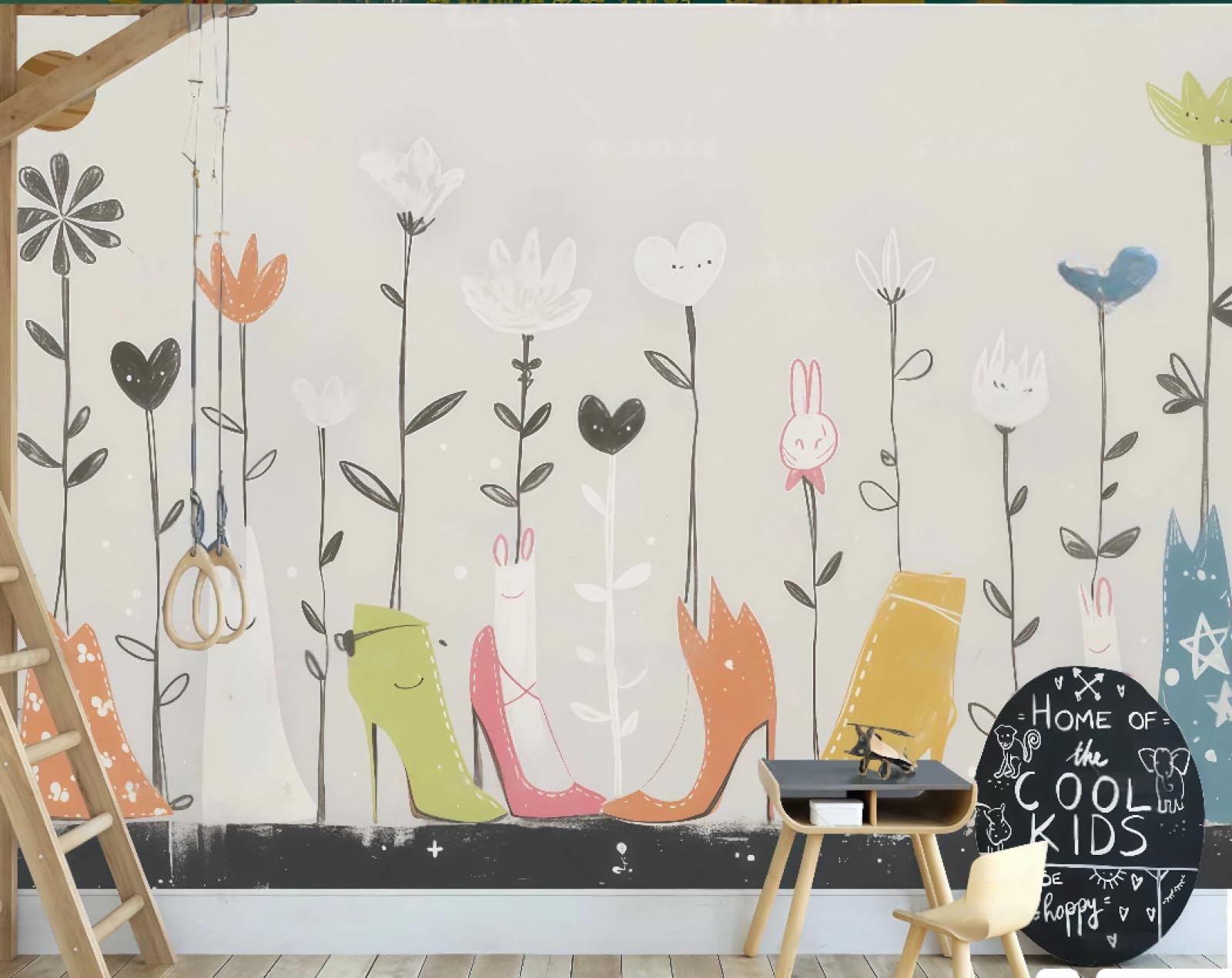 Papier peint blanc cassé à fleurs pour mur de canapé et ambiance cosy de café