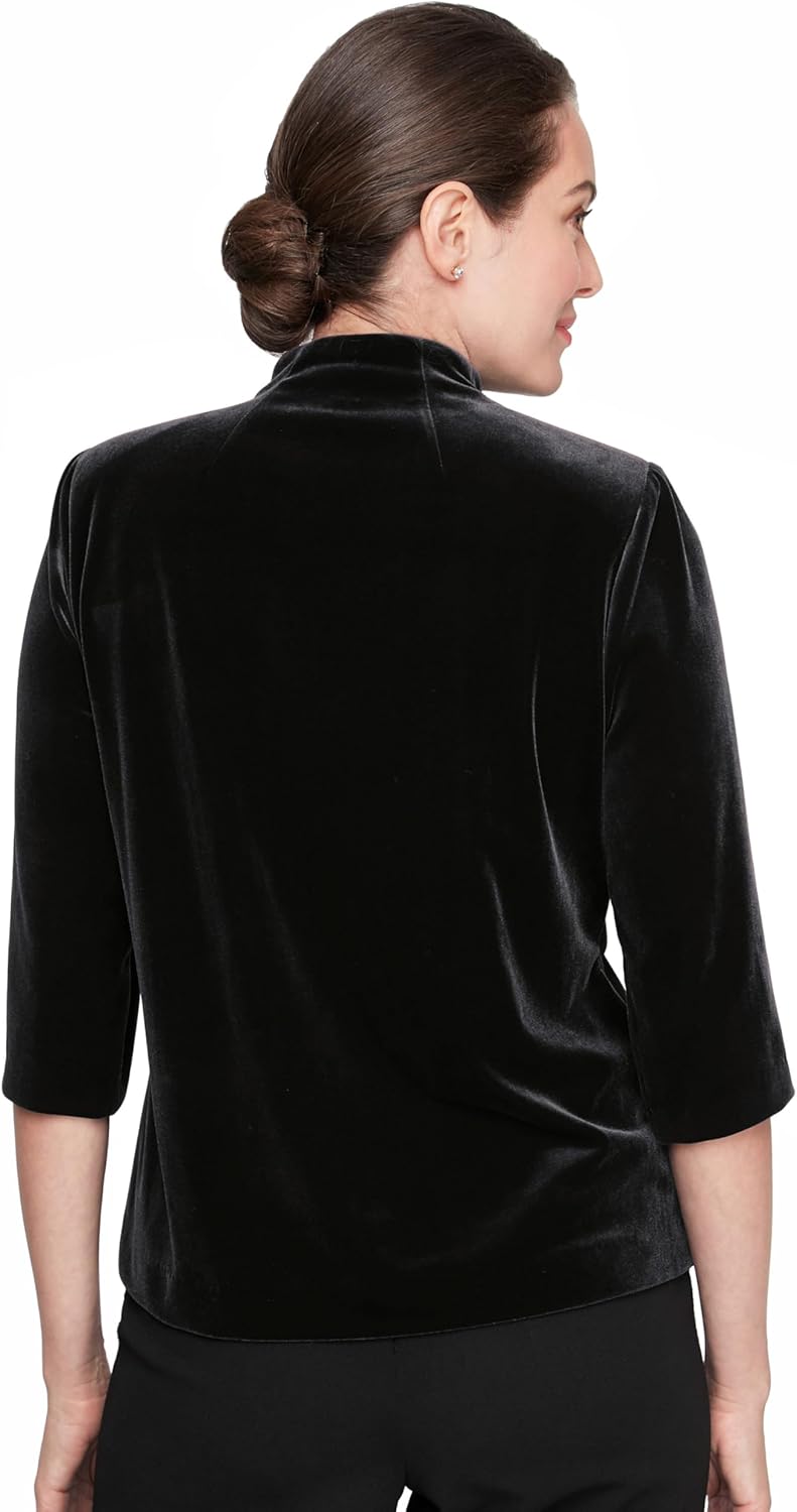 Alex Evenings Womens Velvet Asymmetric Pointed Hem Blouse with Embellished Closure, Formal Event, Party - Image 2