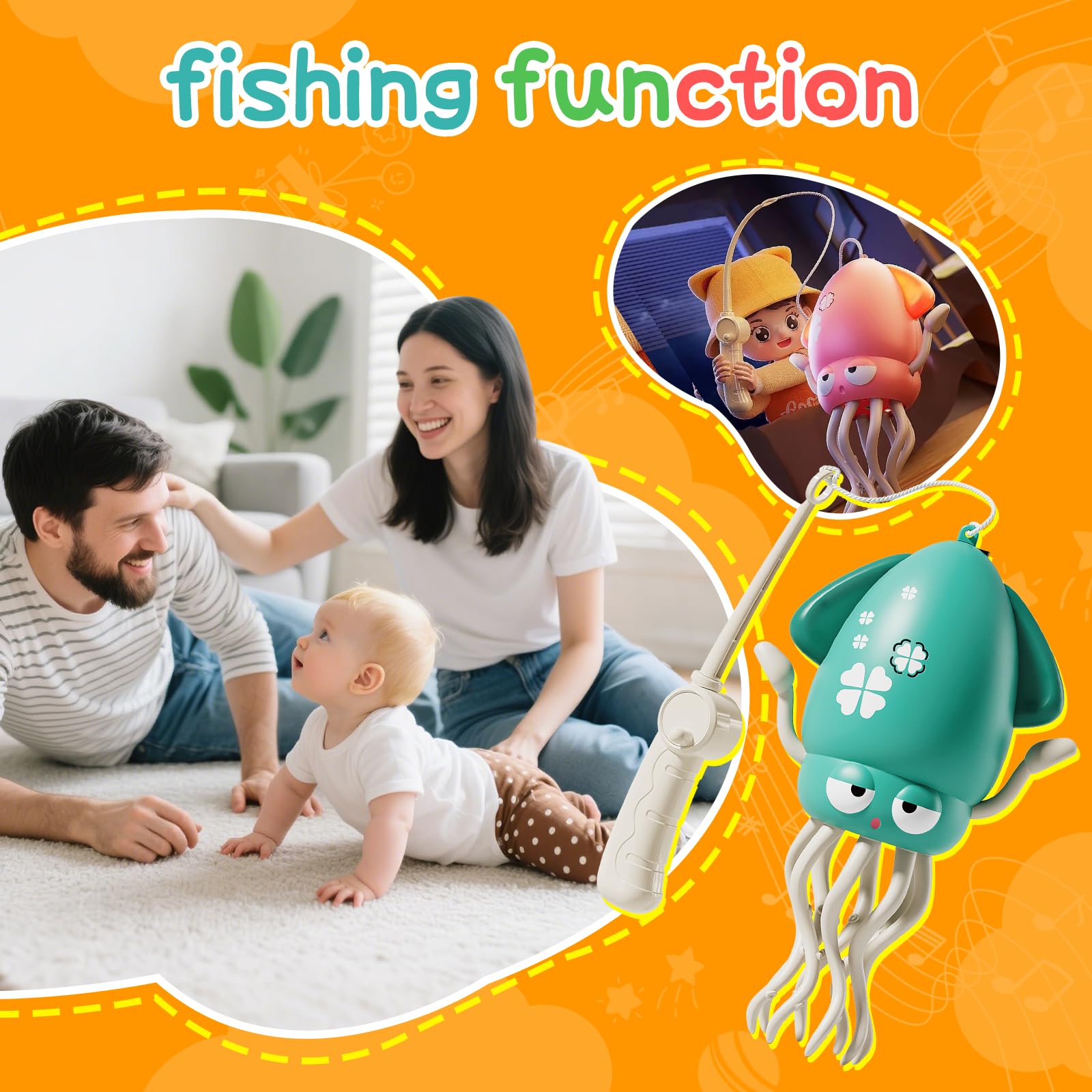 KJIXYUNG Polpo Giocattolo Danzante e strisciante con luci LED e Musica - Giocattolo interattivo Musicale oscillante Automatico - Regalo di Compleanno Divertente (Ciano)