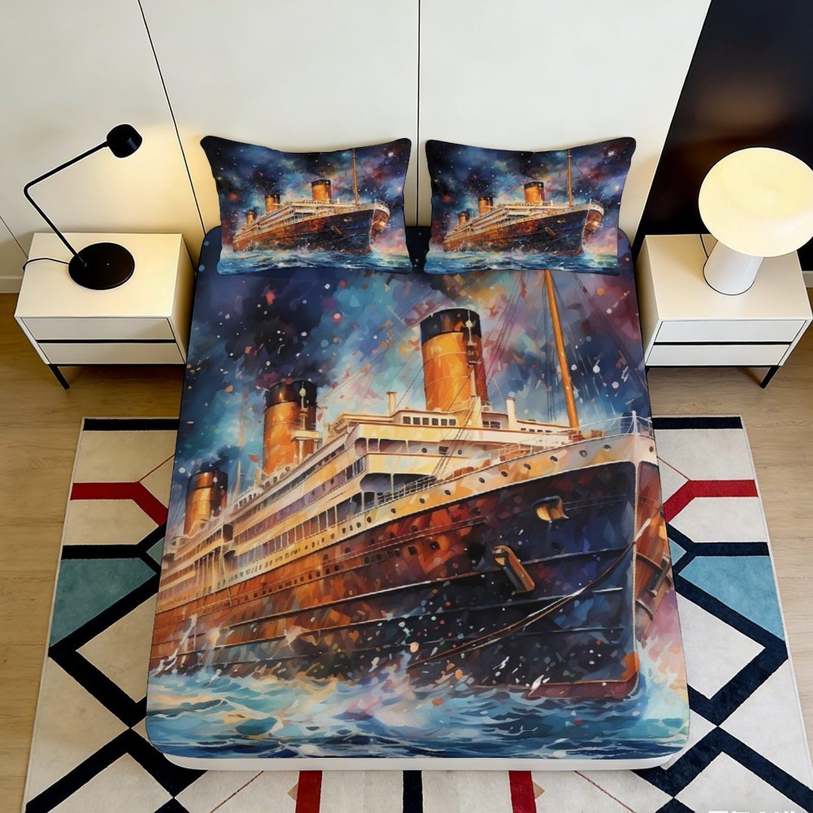 3D Printed Planet Design Fitted Sheet Microfiber Deep Pocket Bedroom Set Non-Slip Galaxy Mattress Fitted Cover for Adults 160x200x25cm