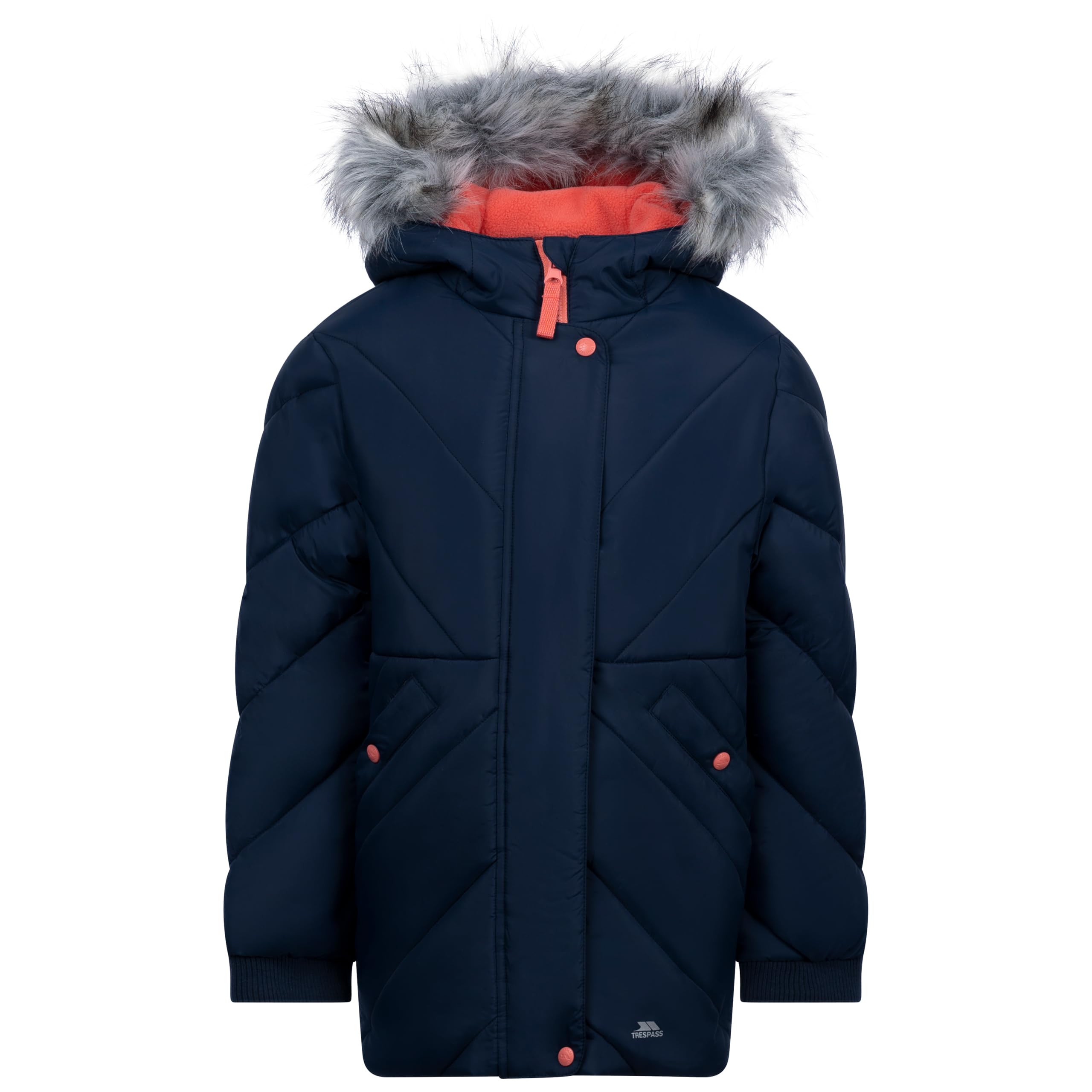 Trespass Veste décontractée Buntee pour fille – Matelassée, capuche grande, poignets en jersey, 2 poches, coque tissée, doublure 100 % polyester, rembourrage 100 % polyester