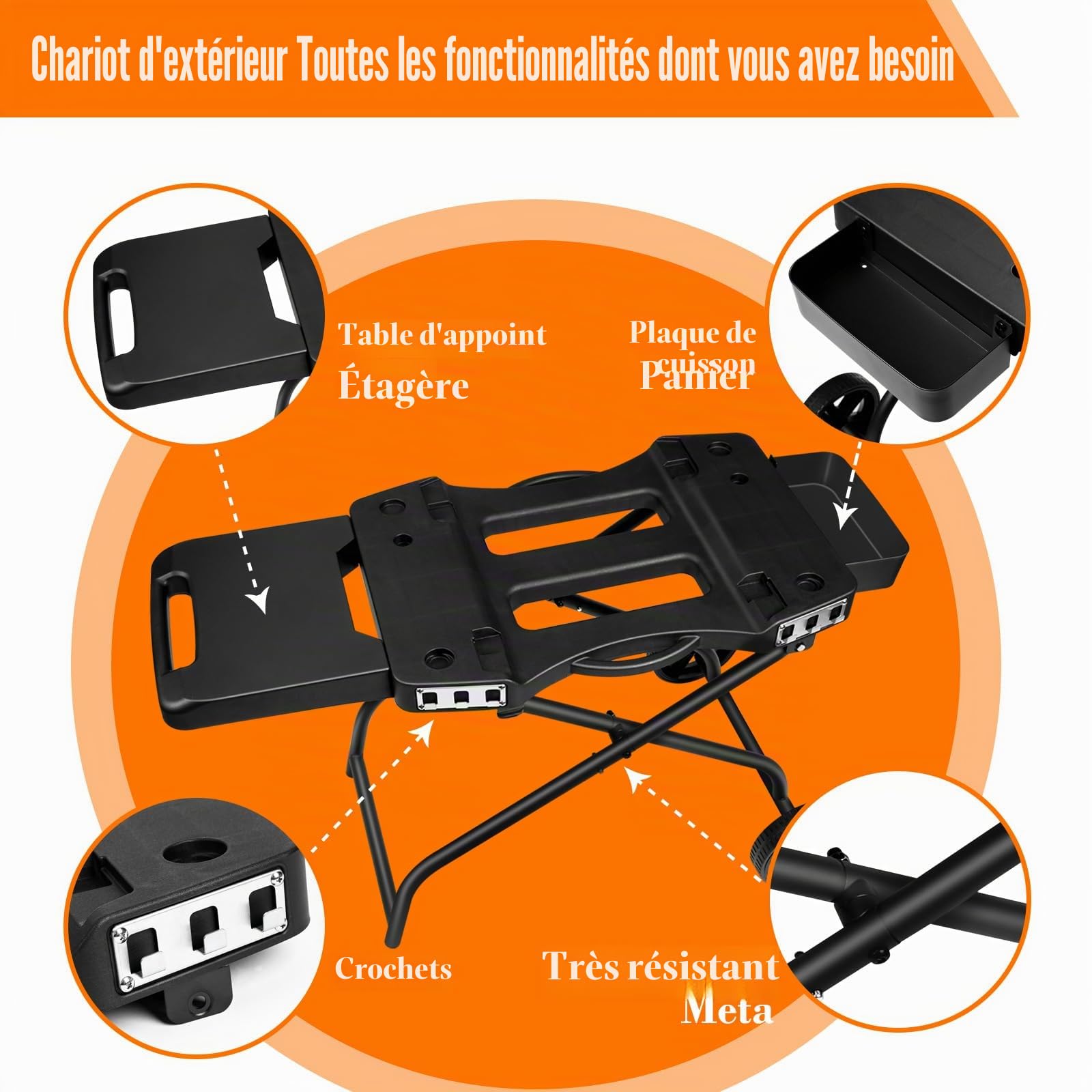 GFTIME Support pour gril pour Ninja Woodfire, chariot de gril pliable pour Ninja OG701, Traeger Ranger, pour Pit Boss, Blackstone Griddle