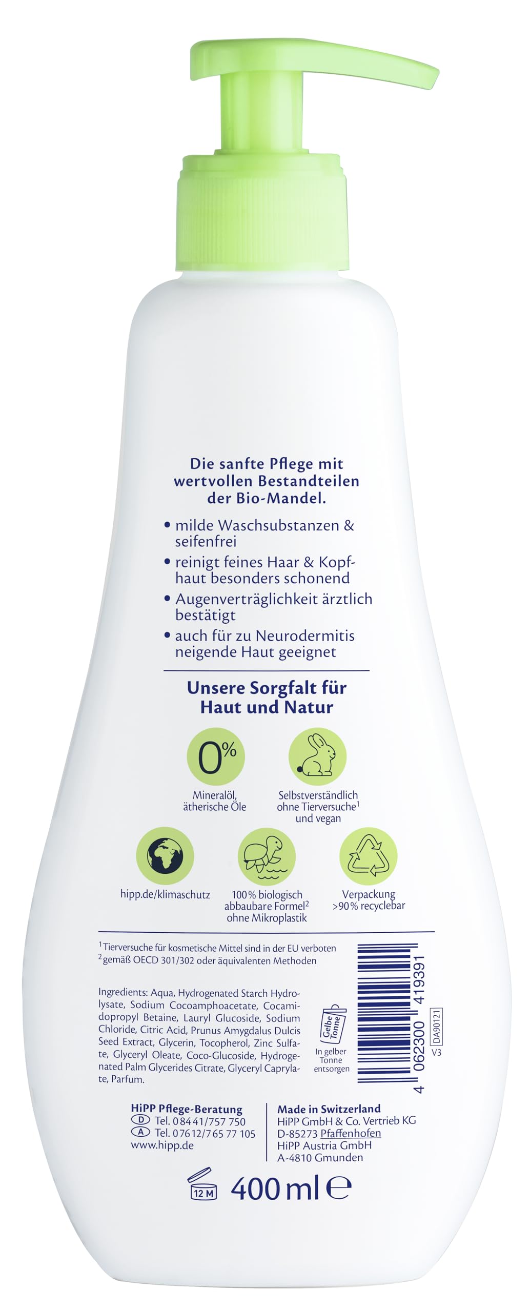 HiPP Babysanft Żel do mycia skóry i włosów, 400 ml, 6 sztuk (6 x 400 ml)
