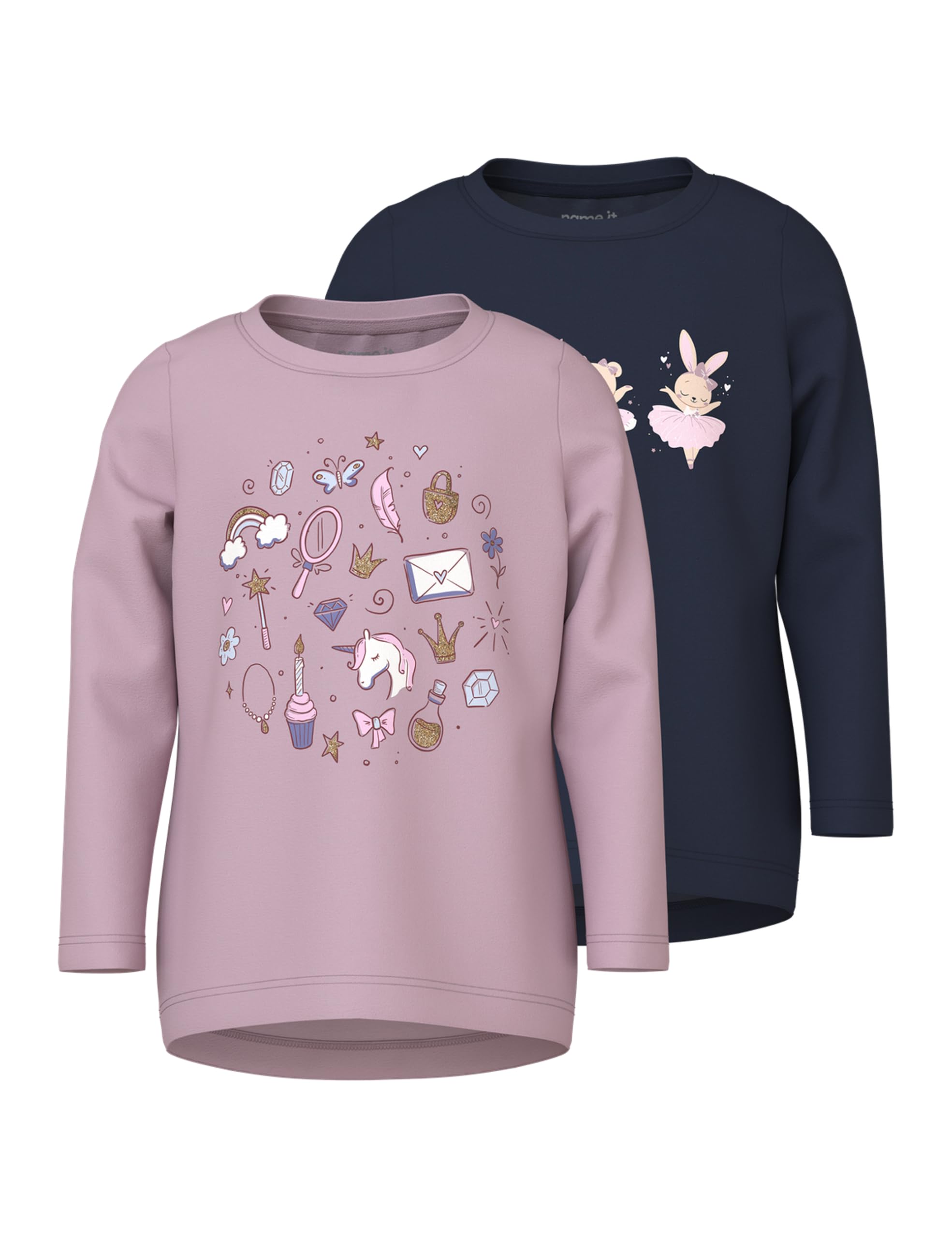 NAME IT Mädchen Nmfvix 2P Ls Top, Dawn Pink, 116 cm (2er Pack)