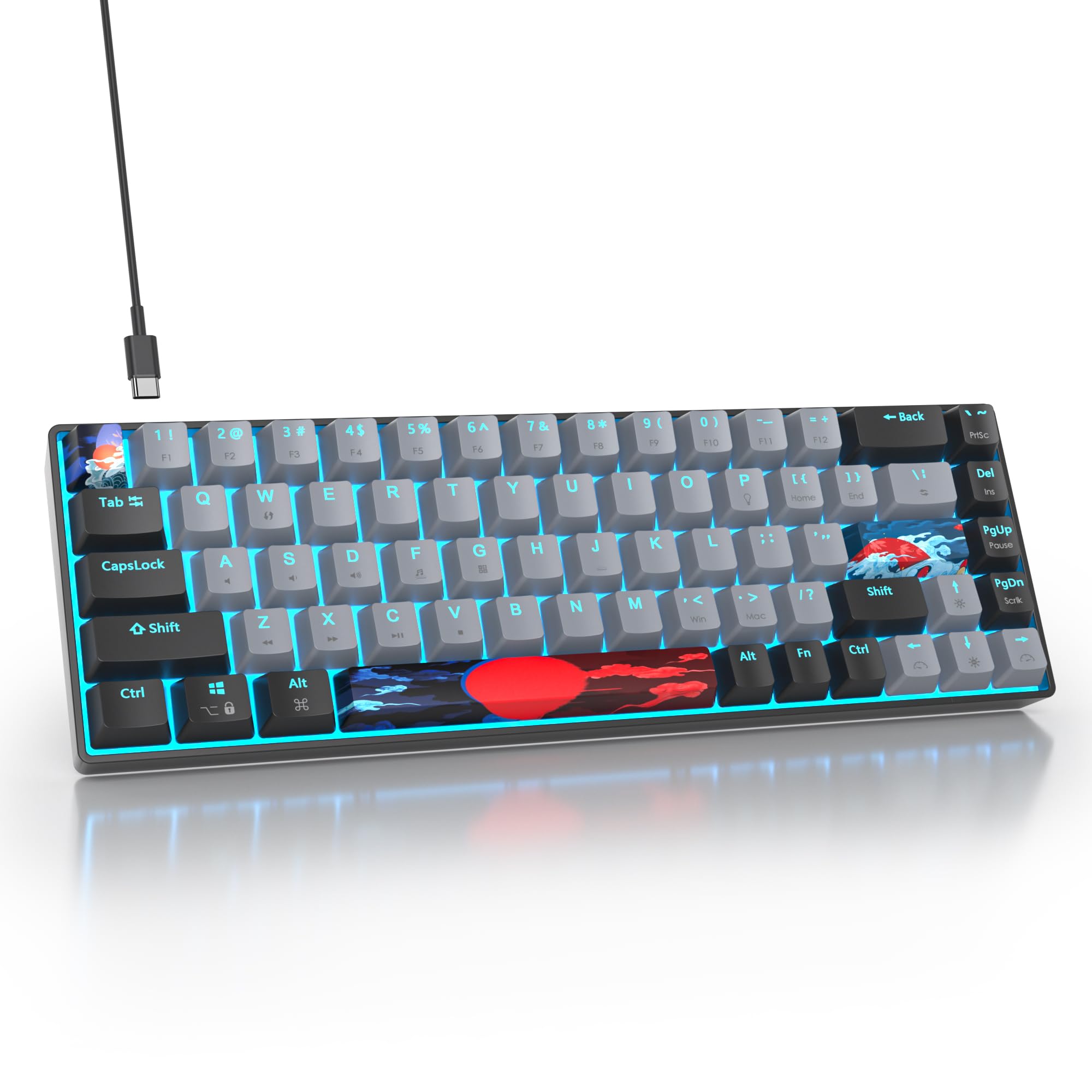 surmen Tastiera meccanica da gioco con cavo al 60%, retroilluminata a 68 tasti, ultra compatta, 60%, con interruttore rosso lineare per PC/Mac, dattilografi (68 Dolch)