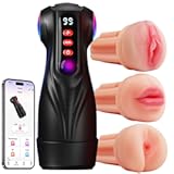 Male Masturbator Sex Toys for Men - 3 Sleeves Sets AI Sync Pocket Pussy Penis Pump with 9 Sucking & 9 Vibrating, APP Control Mens Sex Toy Adult Toys, Colorful Lighting Stroker Blowjob Machine