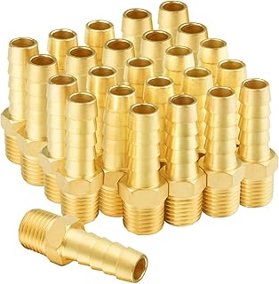 SUNGATOR 25-Pack Air Hose Barb Fittings, 3/8" Barb to 1/4" NPT Male Threaded End Fittings, Brass Air Tool Pipe Fittings Adapter
