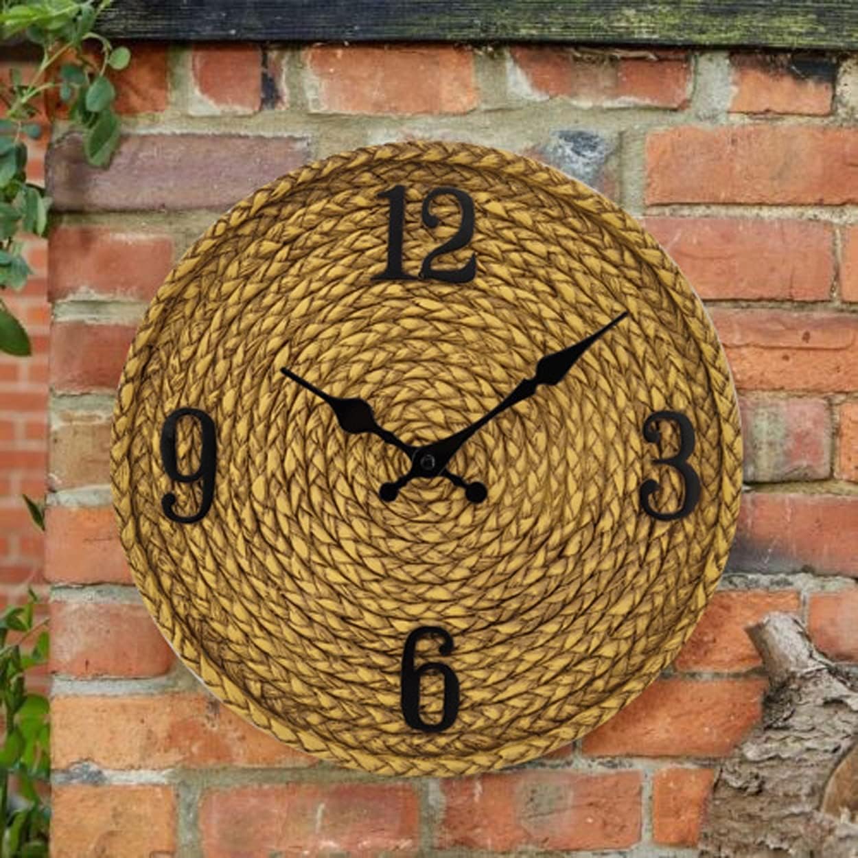 LANGWEI Outdoor Wall Clock, 12In Non Ticking Vintage Faux Rattan Resin Waterproof Wall Clock, Battery Operated Clocks for Living Room, Patio