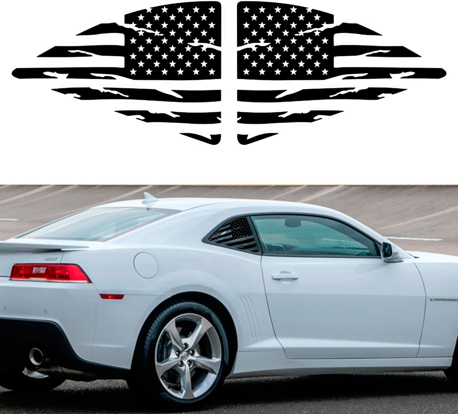 Zhizhong Rear Side Quarter Window Decal Fit for Chevy Camaro 2010-2015, Matte Black American Flag Sticker (A Pair, Matte Black)