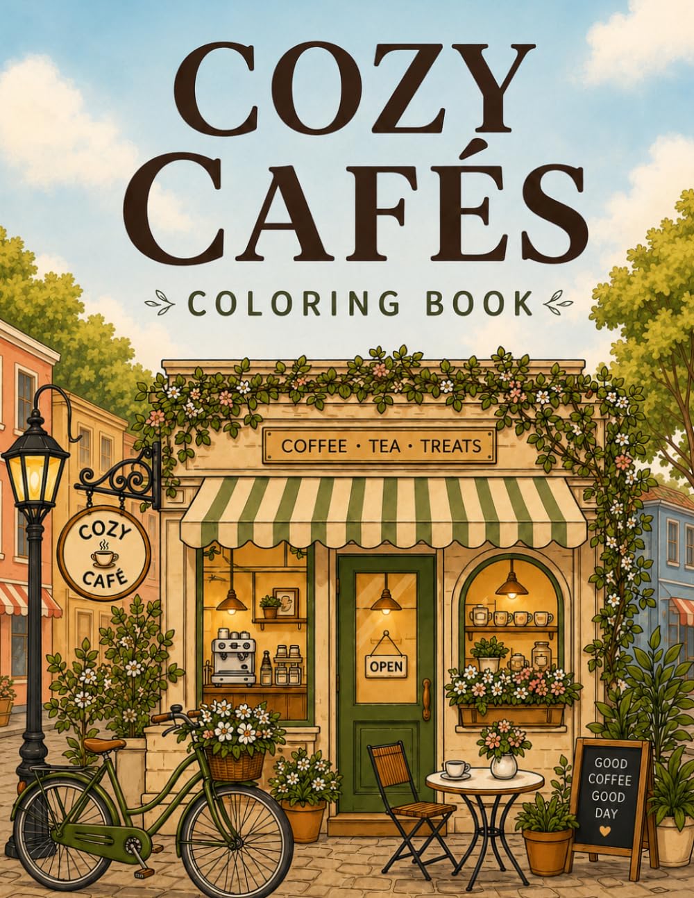 Cozy Cafés Coloring Book for Adults: Charming Coffee Shop Scenes, Café Interiors & Relaxing Bistro Moments for Stress Relief and Mindfulness