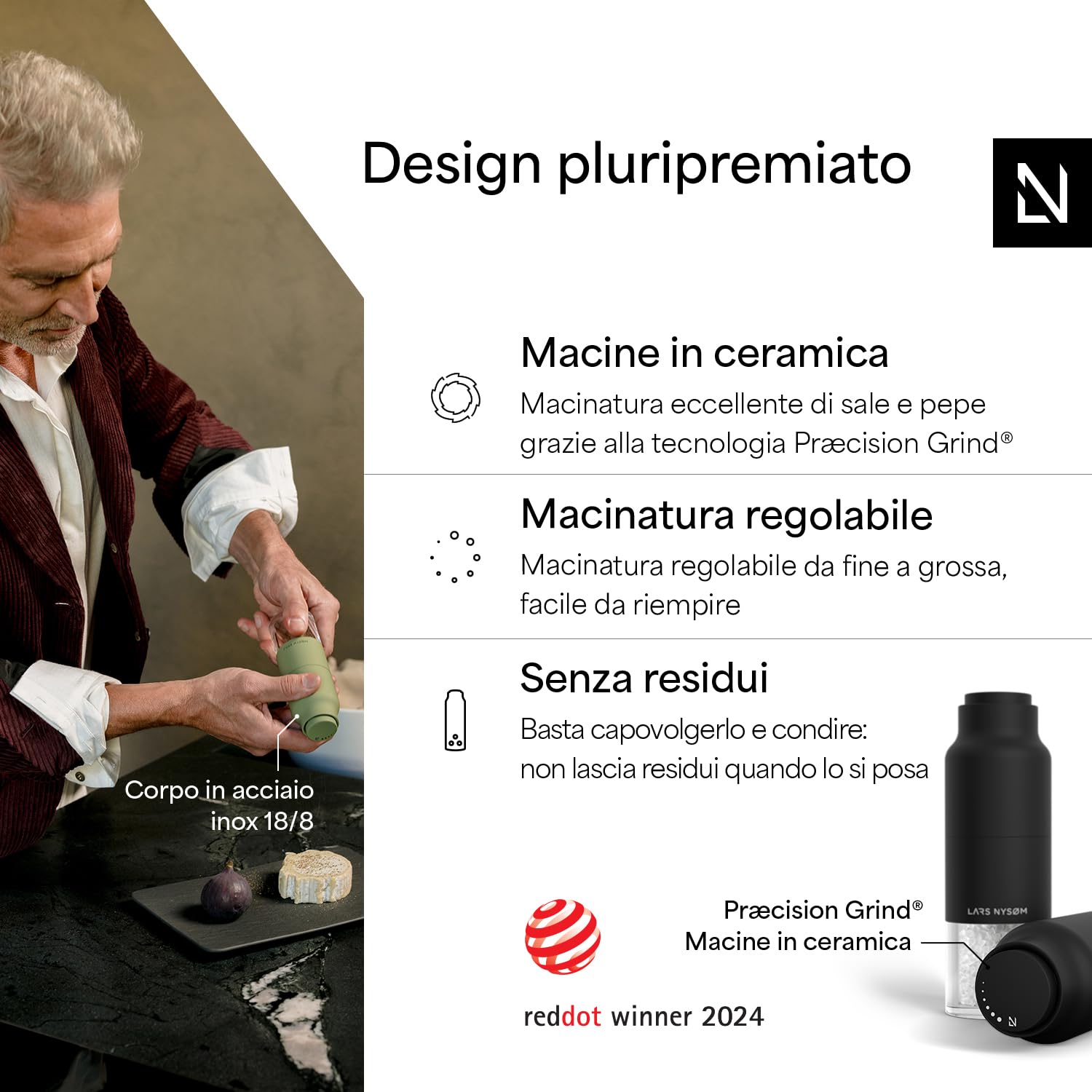 LARS NYSØM Macinini Per Sale E Pepe In Acciaio - Set 2 Pezzi, Design A Bottiglia, Macina Regolabile - Foto 6