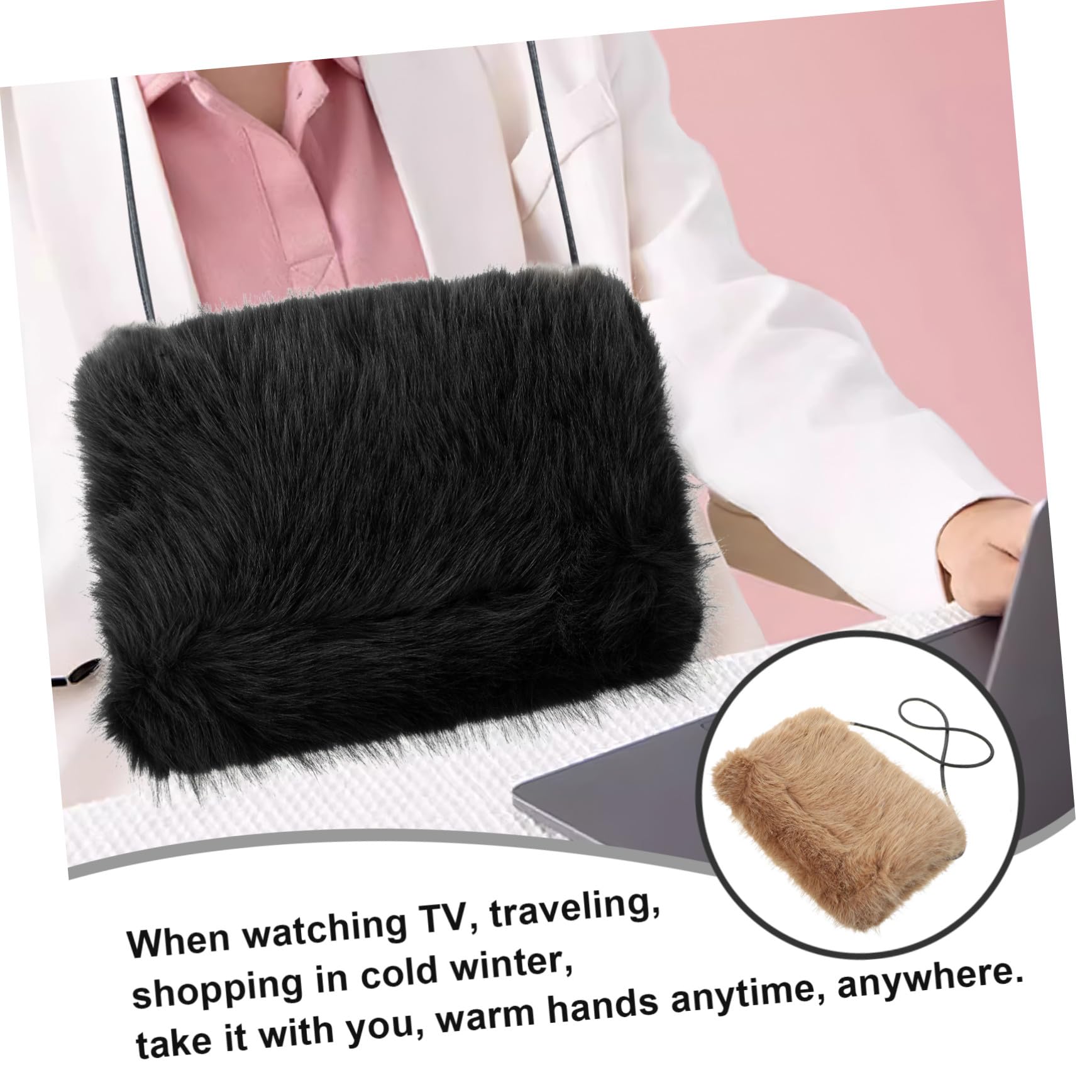 Toyvian Kunstpelz Handmuff Damen Winter Warmer Handschuh Muff Tragbar Handwärmer Tasche Für Outdoor Kalte Jahreszeit Schwarz