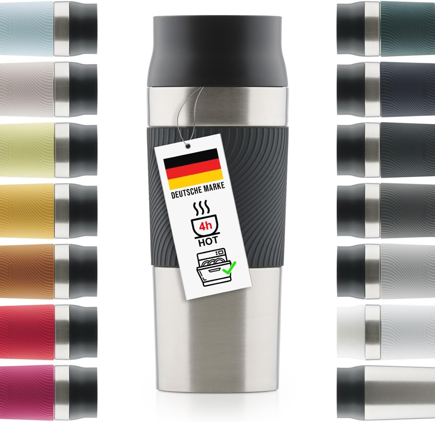 Blumtal Thermobecher 350 ml - Kaffeebecher to go aus Edelstahl - auslaufsicherer Isolierbecher kalt/heiß - 360° Trinköffnung - Thermosbecher mit Quick-Press-Verschluss - Thermo Kaffeebecher - Schwarz